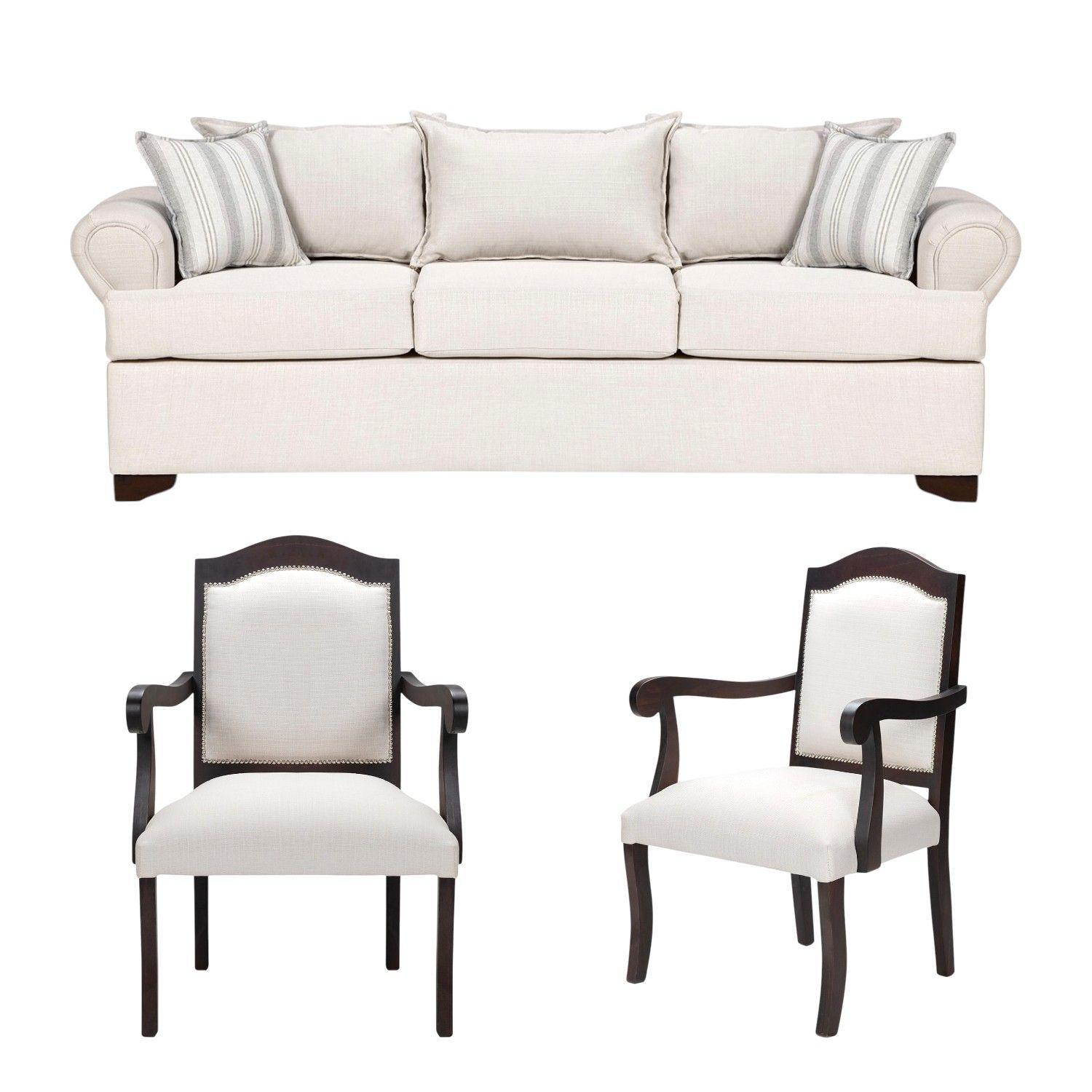 Juego de Living 311 Antonia blanco sofa con resortes + 2 sitiales madera -0