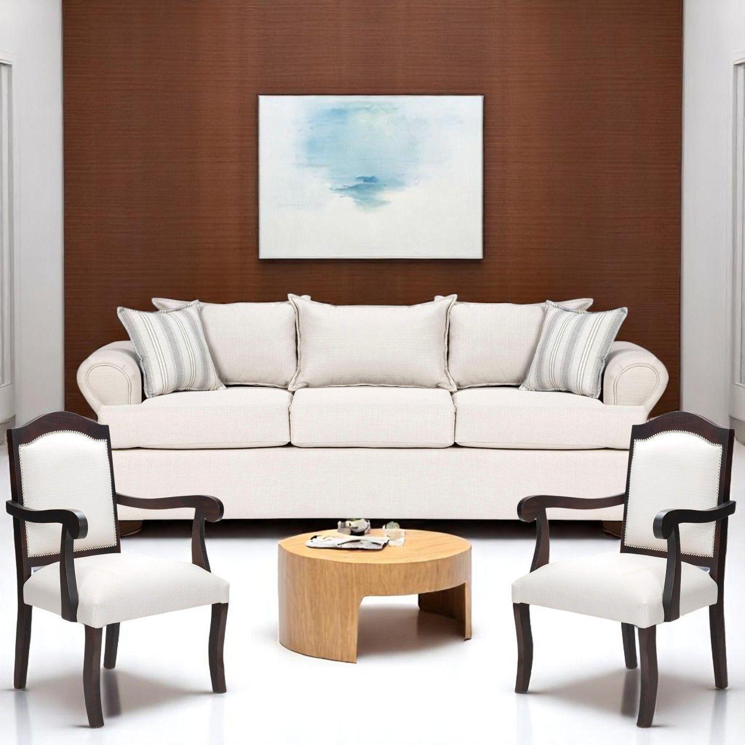 Juego de Living 311 Antonia blanco sofa con resortes + 2 sitiales madera -1