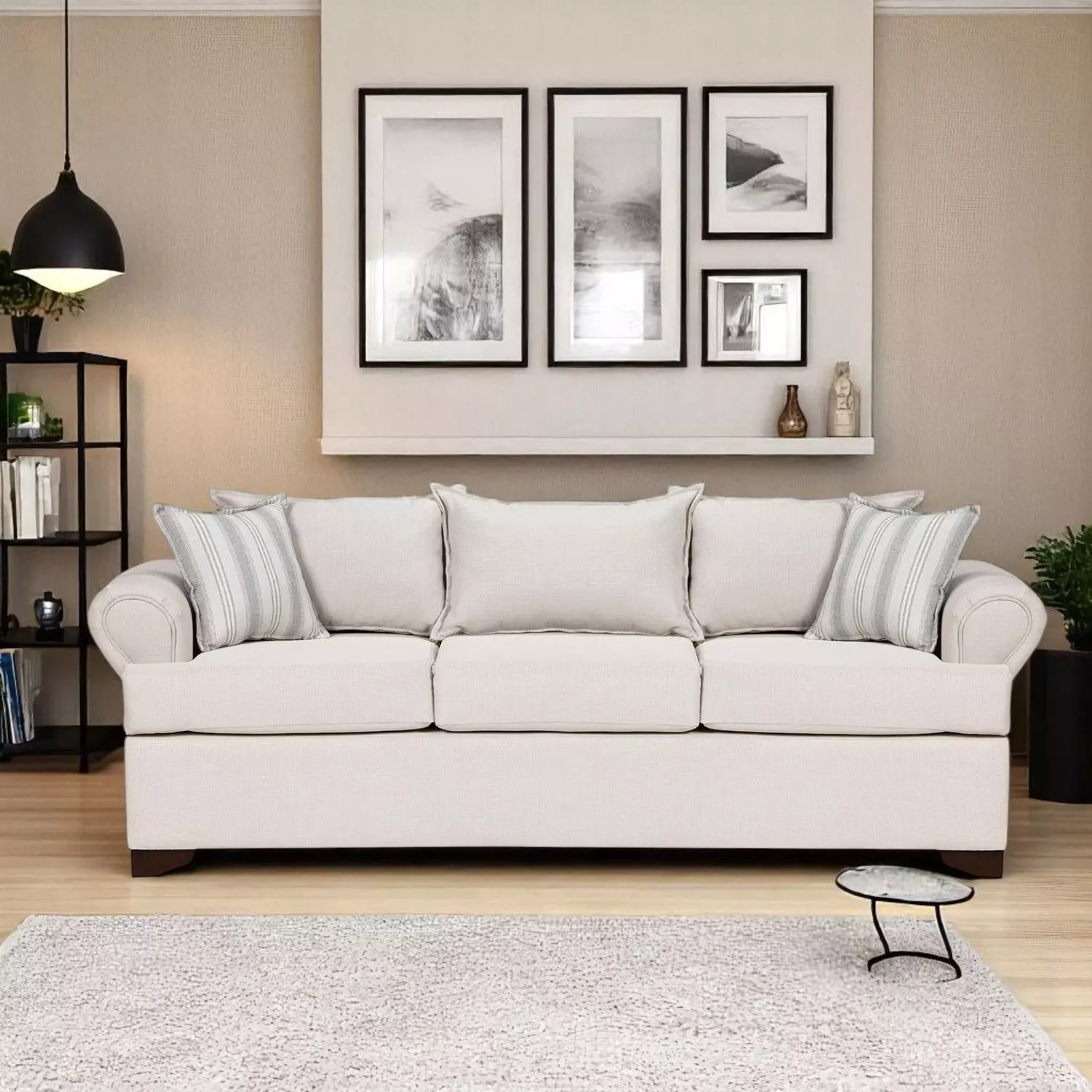 Juego de Living 311 Antonia blanco sofa con resortes + 2 sitiales madera -2