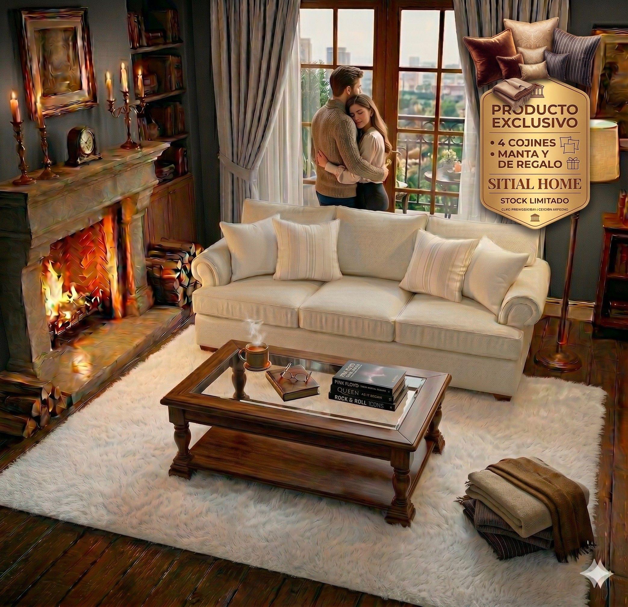 Juego de Living 311 Antonia blanco sofa con resortes + 2 sitiales madera -2