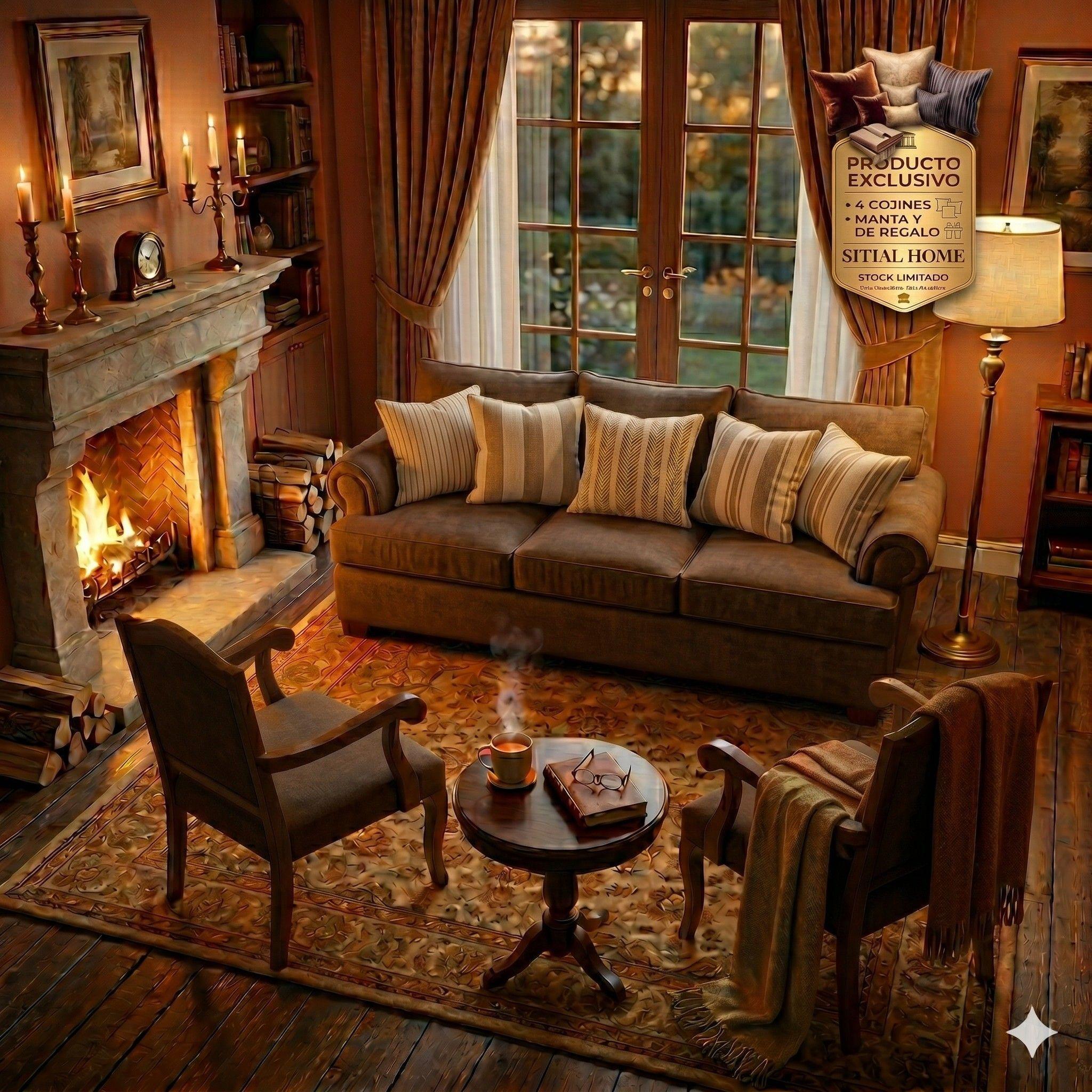 Juego de Living 311 Antonia cafe sofa con resortes + 2 sitiales madera-0