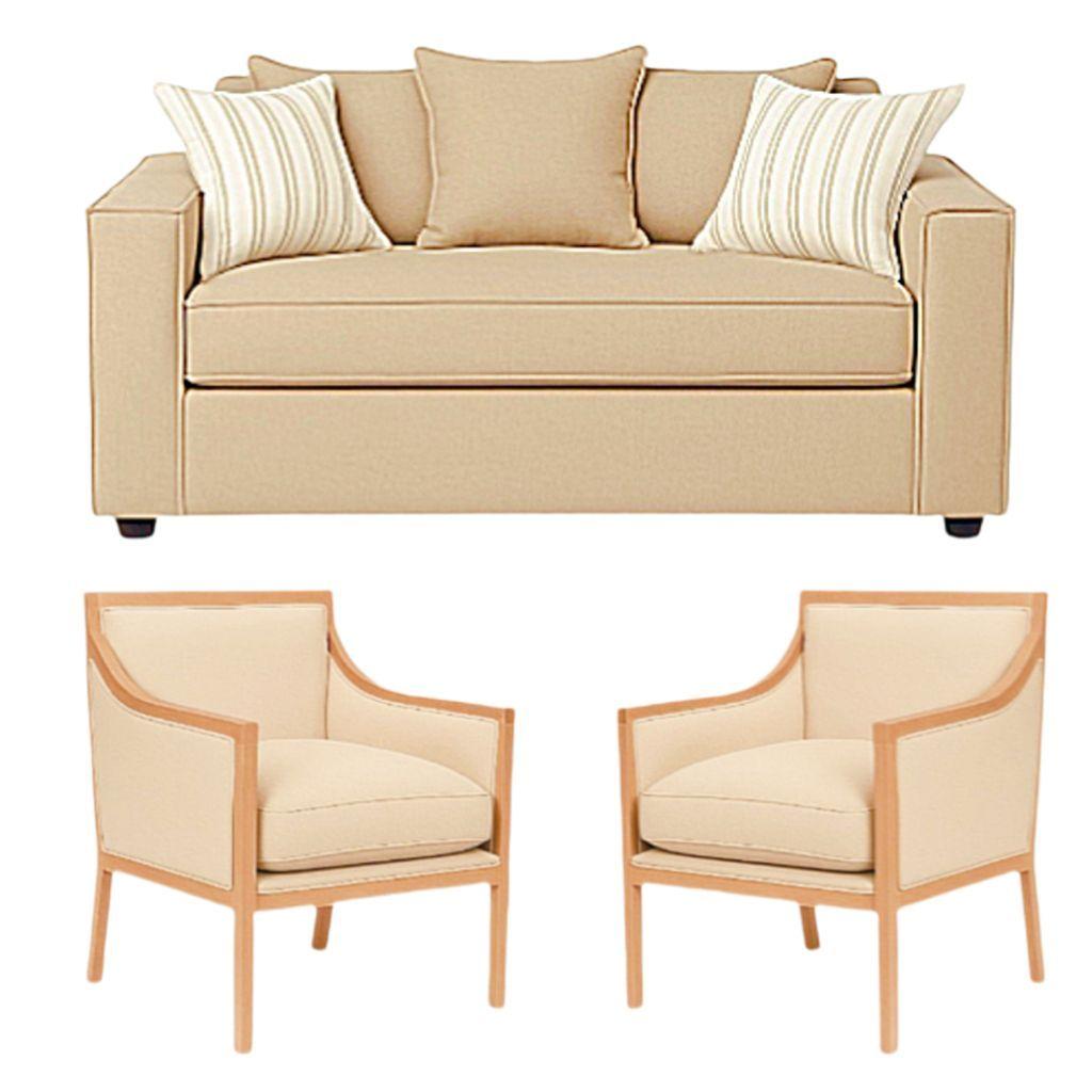 LIVING 311 ROMEO BEIGE SOFA 3 CUERPOS RESORTES + 2 SITIALES DE  MADERA -2