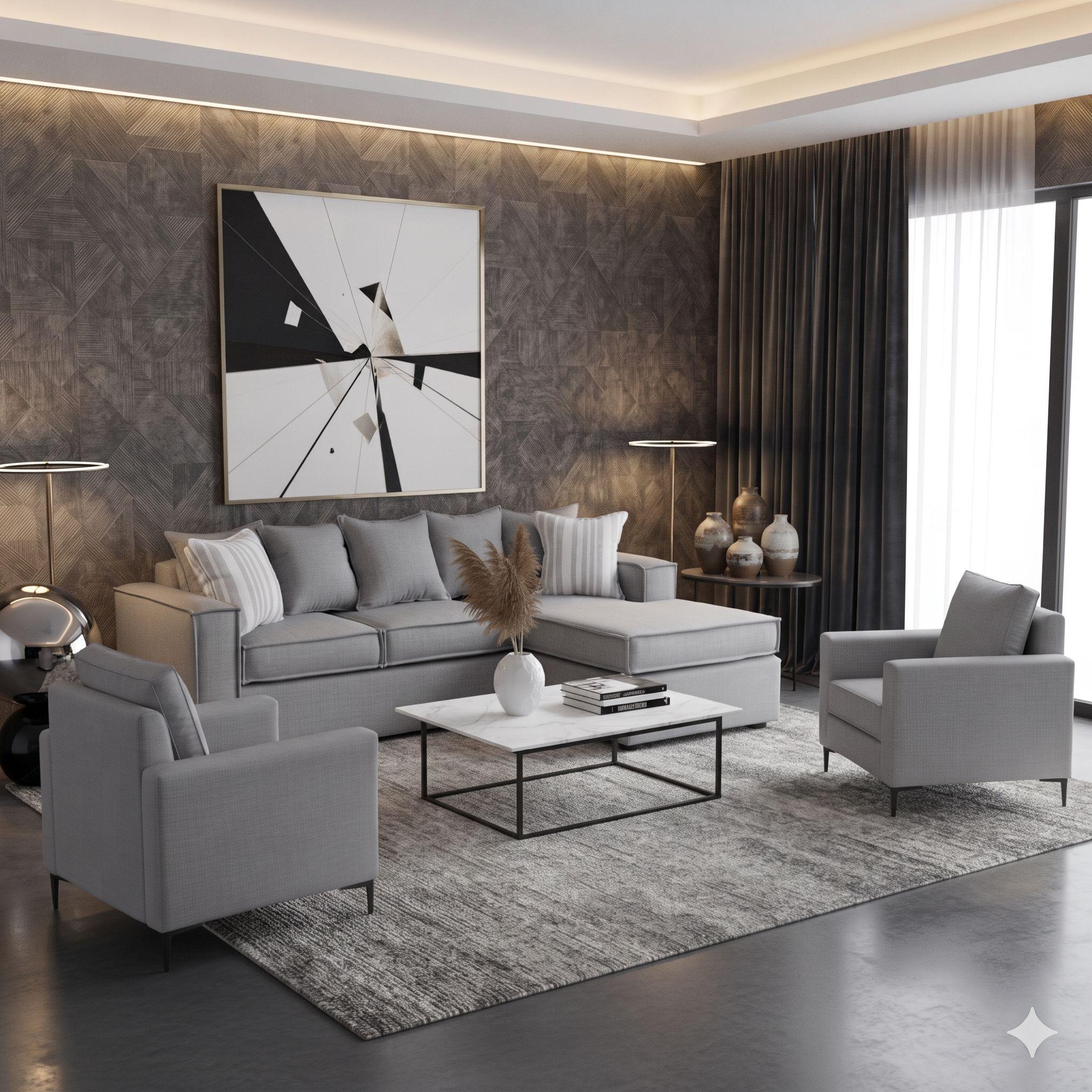 Living 311 lehmann gris claro seccional resortes + 2 poltronas resortes-0