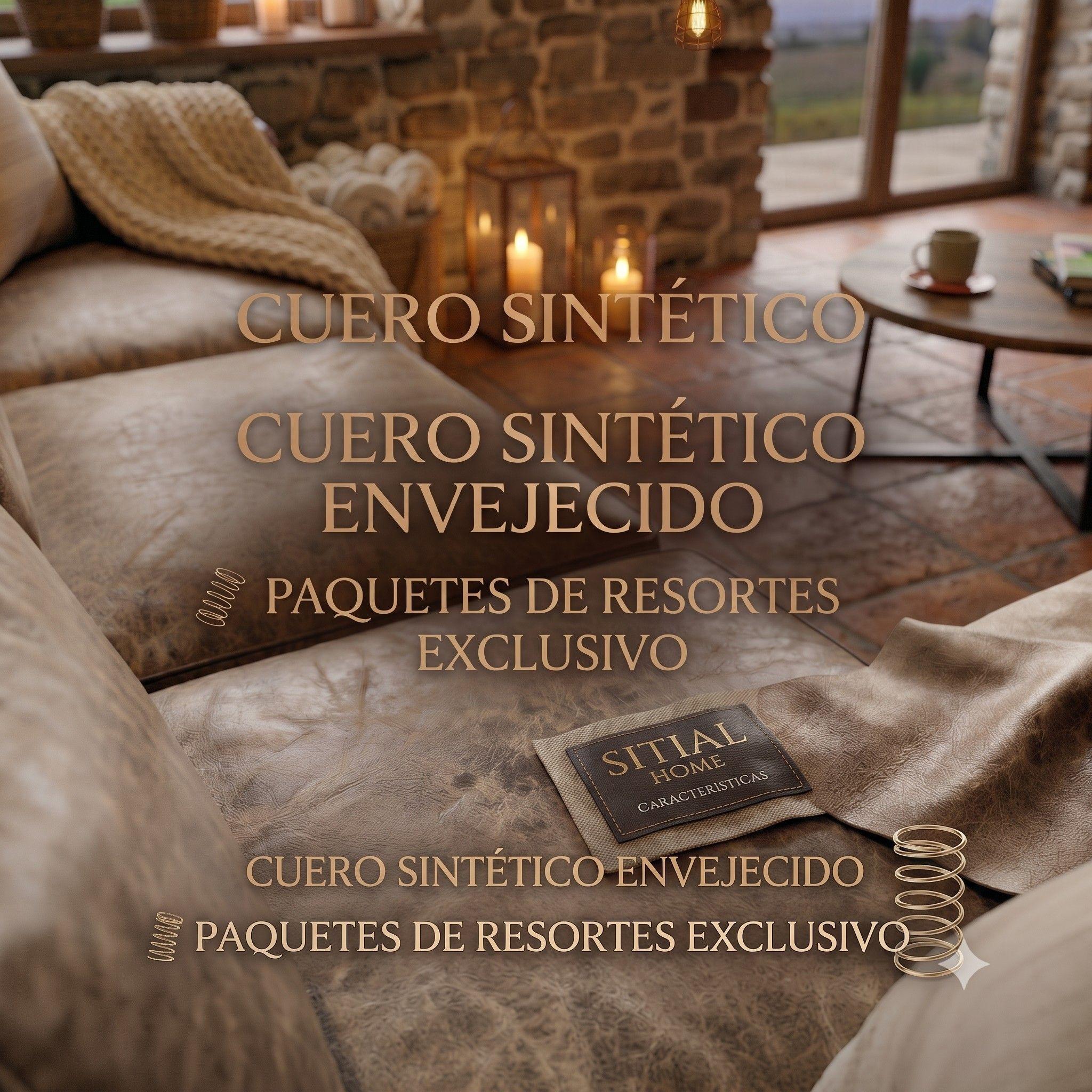 Living 311 Burton Beige en cuero sintetico envejecido seccional resorte f comfort + 2 sitiales-2