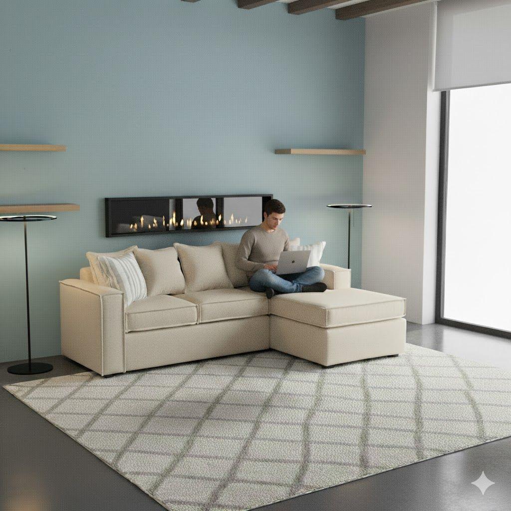 Living 311 lehmann beige seccional resortes + 2 poltronas resortes-2