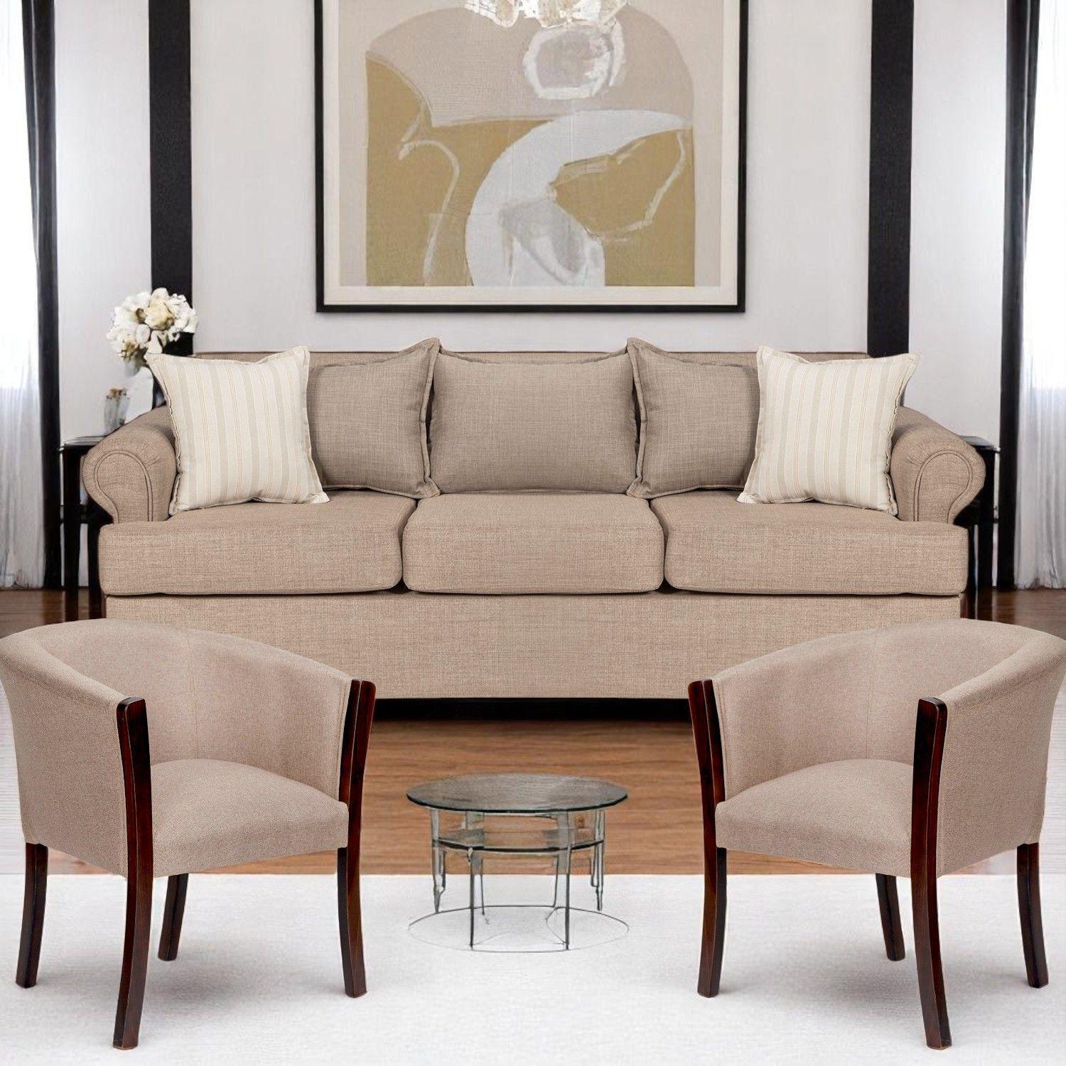 Juego de Living Pastora beige 311 sofa resortes + 2 sitiales madera -1