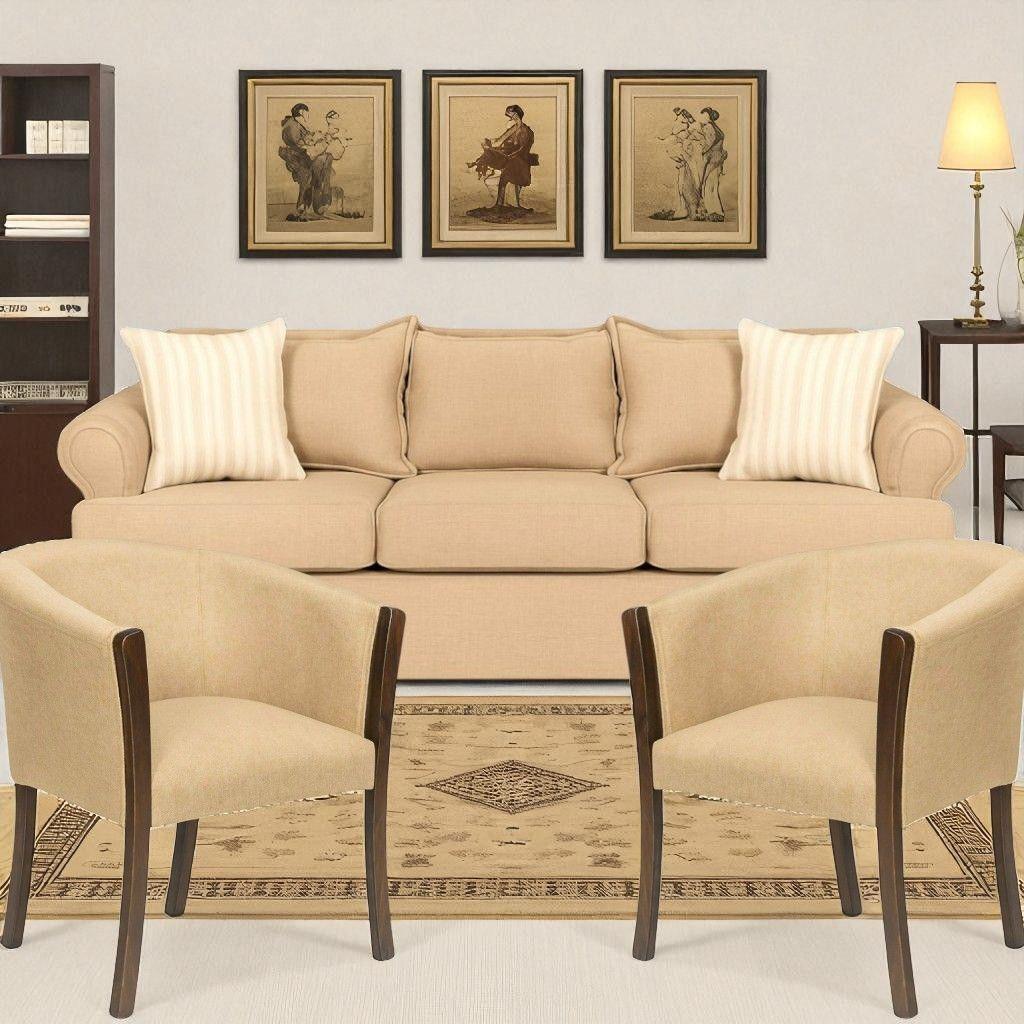 Juego de Living Pastora beige 311 sofa resortes + 2 sitiales madera -1