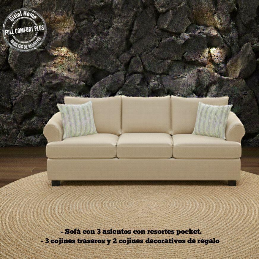 Juego de Living Pastora beige claro 311 sofa resortes + 2 sitiales madera -2