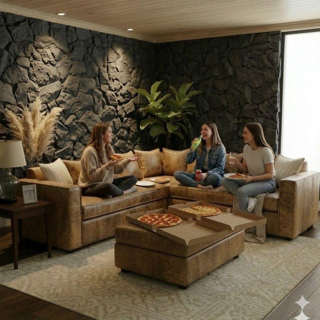 SOFA SECCIONAL BURTON CAFE DE CUERO SINTETICO ENVEJECIDO CON ASIENTOS DE RESORTES POCKET-4