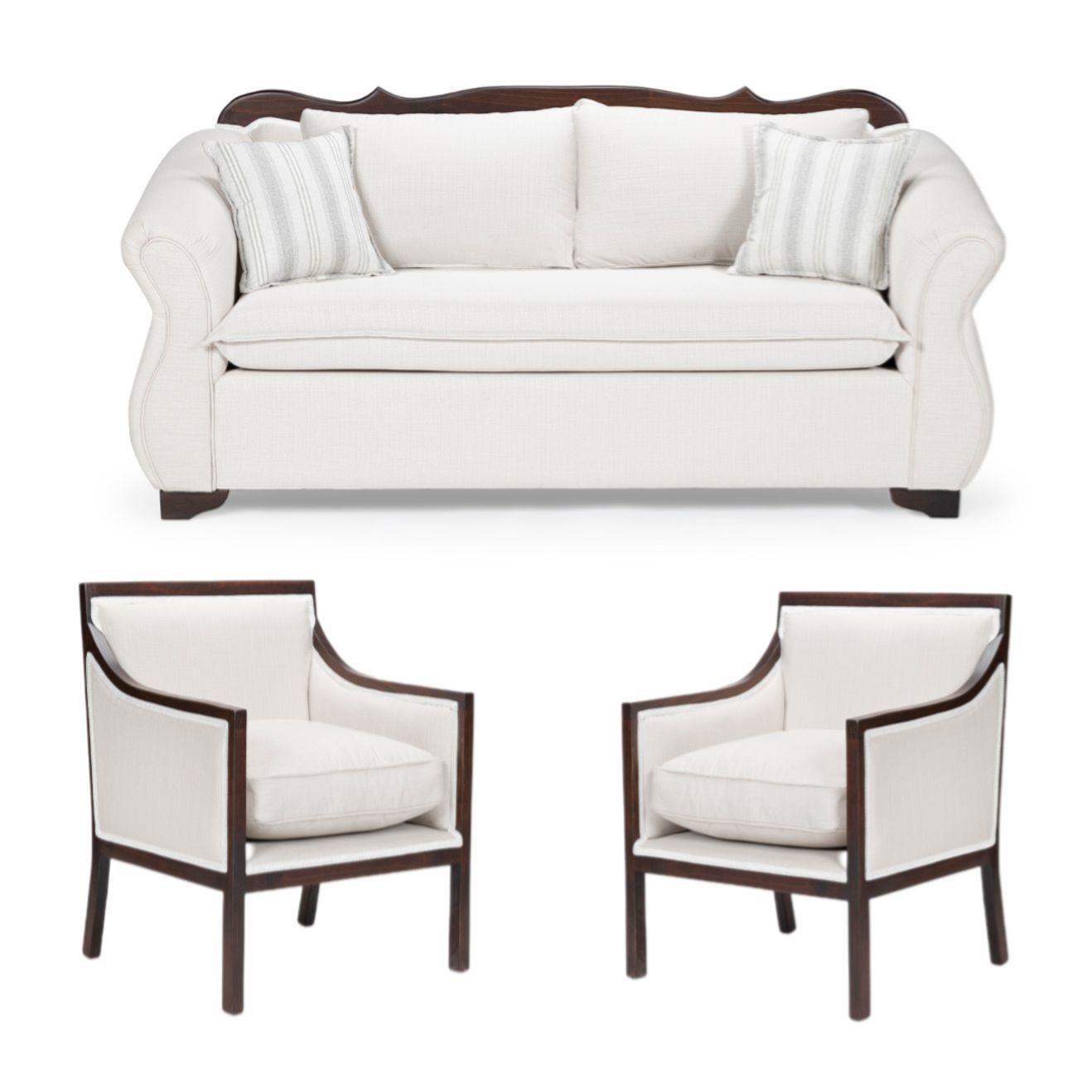 Living 311 Tripoli blanco sofa resortes + 2 sitiales madera modernos -0