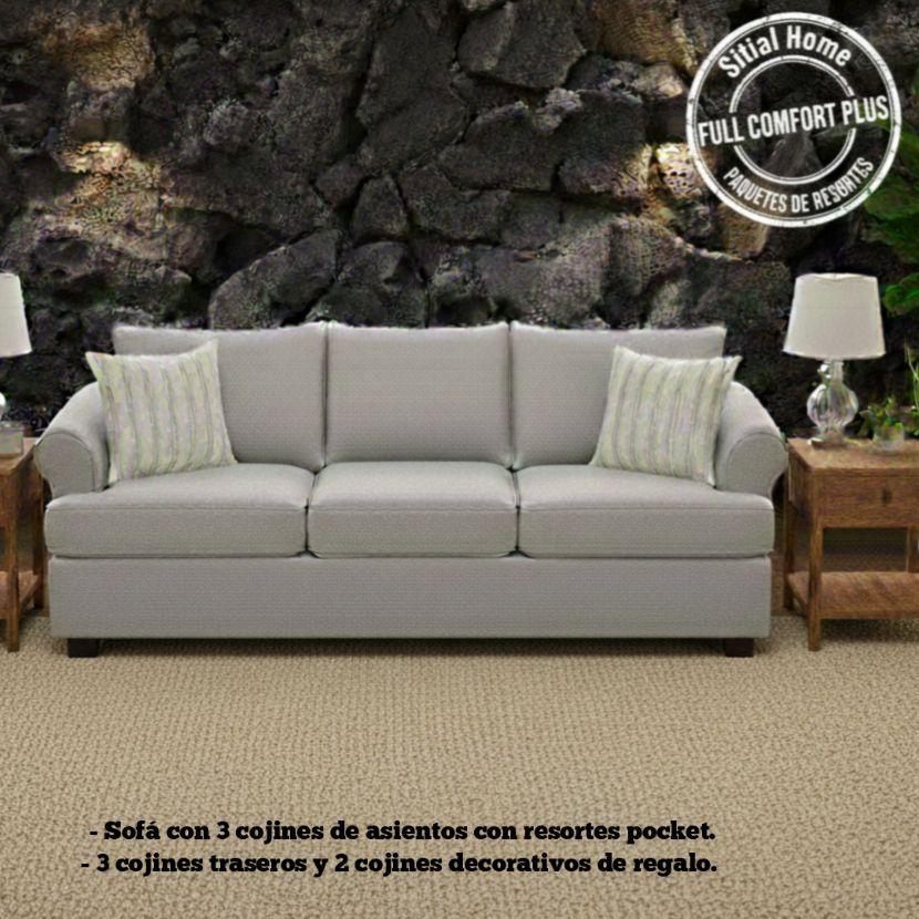 Juego de Living Pastora gris  claro 311 sofa resortes + 2 sitiales madera-2