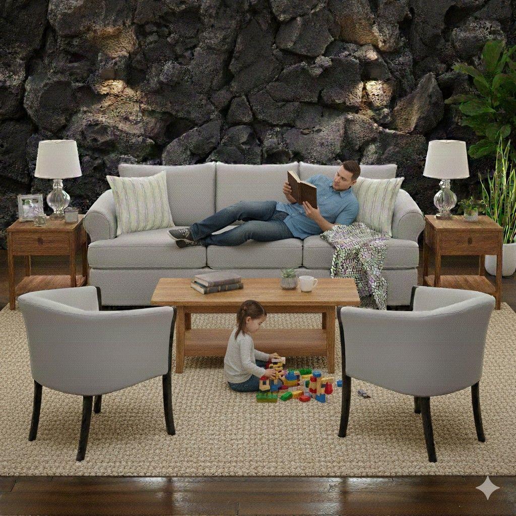 Juego de Living Pastora gris  claro 311 sofa resortes + 2 sitiales madera-1