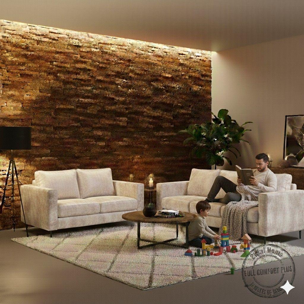 Juego Living 3-2 Tennese Blanco Bone cuero sintetico envejecido con asiuentos de resorte pocket-2