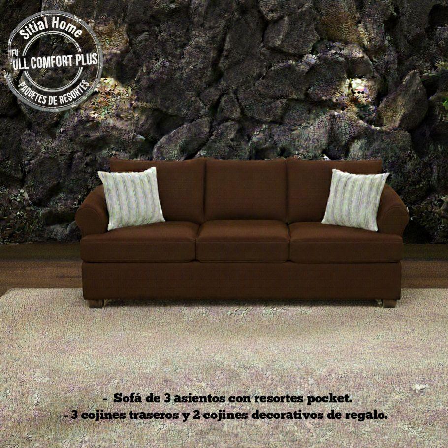 Juego de Living Pastora cafe 311 sofa resortes + 2 sitiales madera-2
