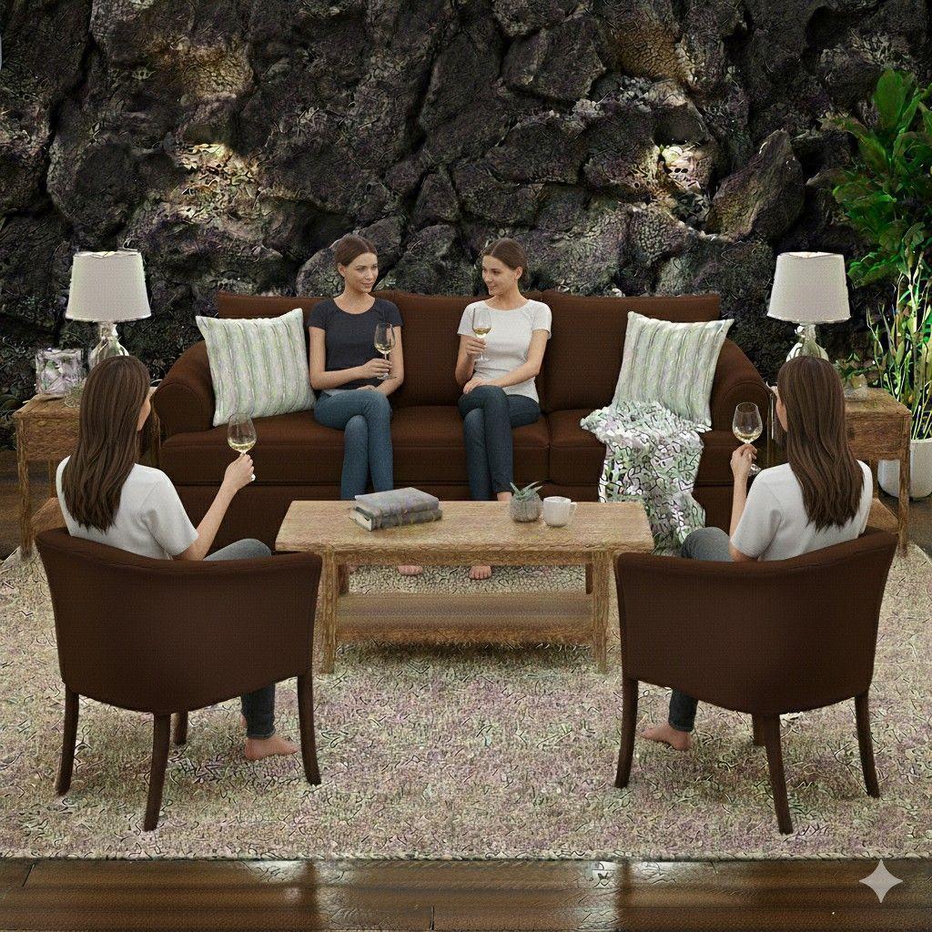 Juego de Living Pastora cafe 311 sofa resortes + 2 sitiales madera-1