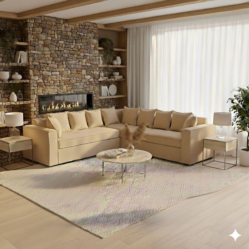 Living 311 Baco Beige claro seccional mas 2 poltronas con resortes pocket-2