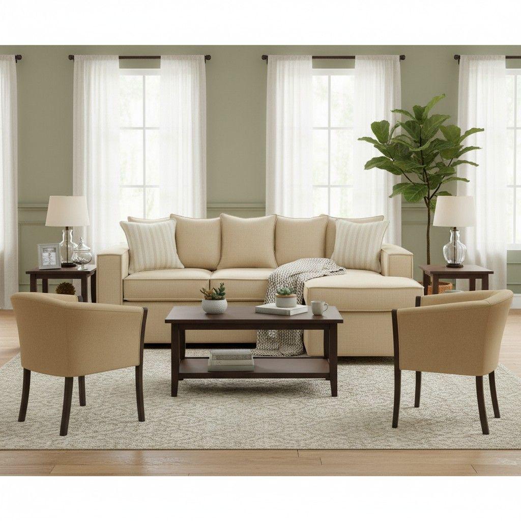 Living 311 Havanna beige seccional  3 cuerpos con resortes + 2 sitiales -0