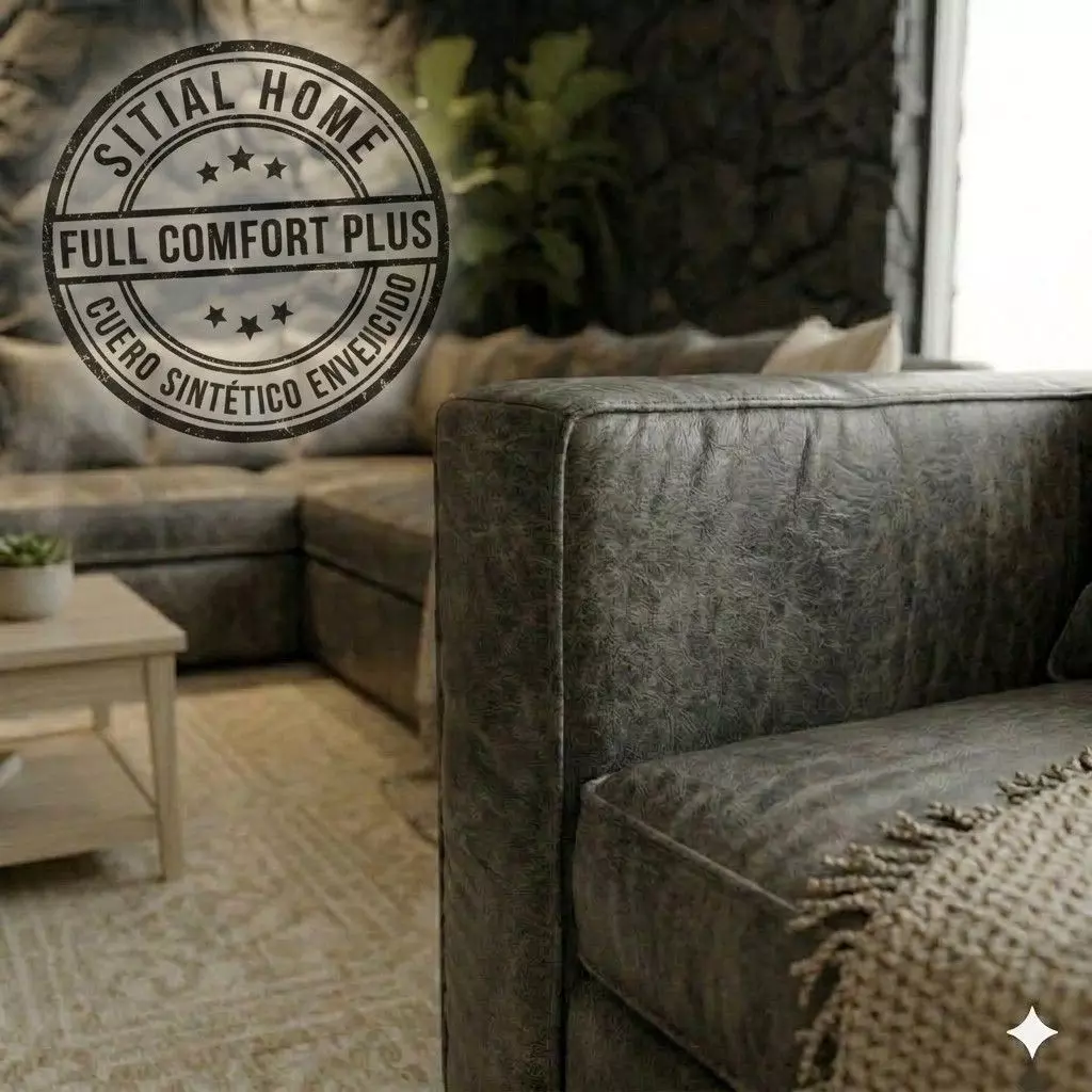 SOFA SECCIONAL BURTON GRIS DE CUERO SINTETICO ENVEJECIDO-2