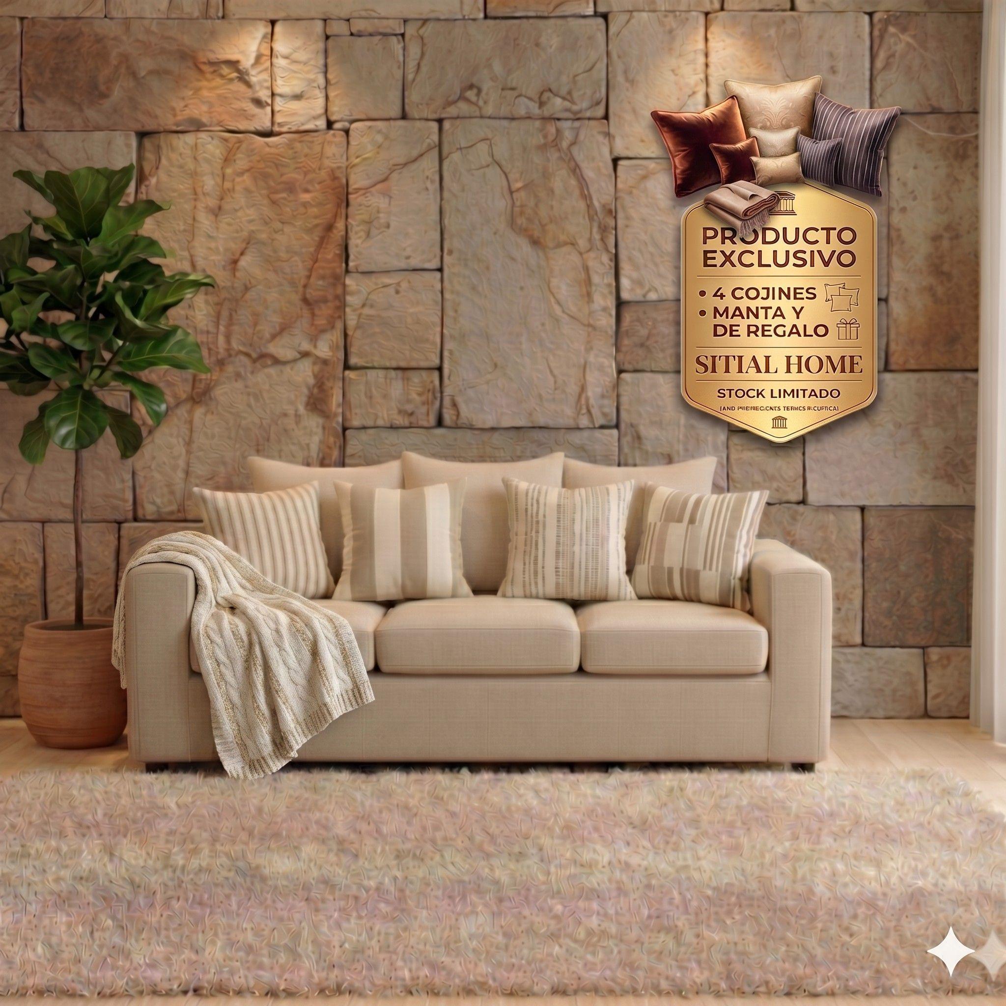 Living 311 Kabul  Beige  sofa 3 cuerpos + 2 sitiales madera          -2