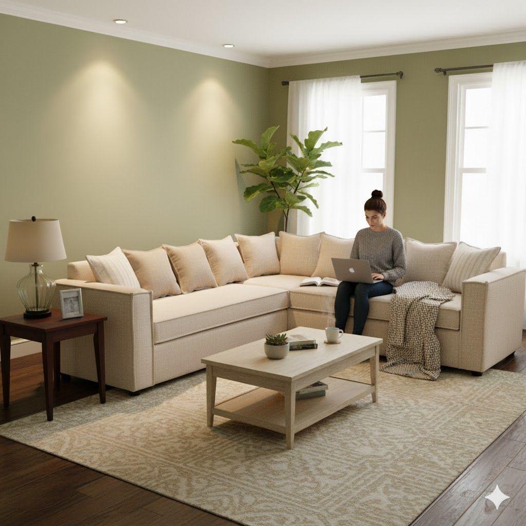 Seccional Emilia beige  con Resortes pocket full comfor-0