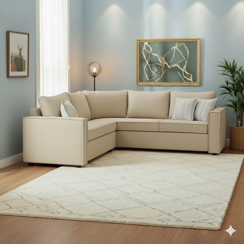 Living  311 Matilda beige claro seccional y 2 poltronas con resortes  -2