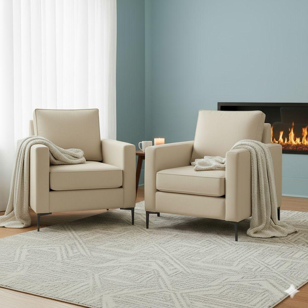 Living  311 Matilda beige claro seccional y 2 poltronas con resortes  -3