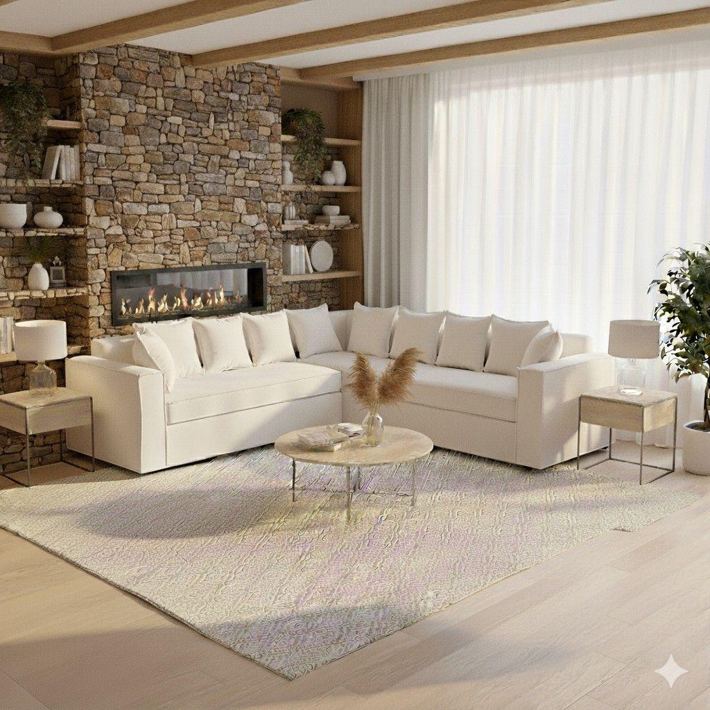 Living 311 Baco seccional mas 2 poltronas color crudo resortes pocket  -2