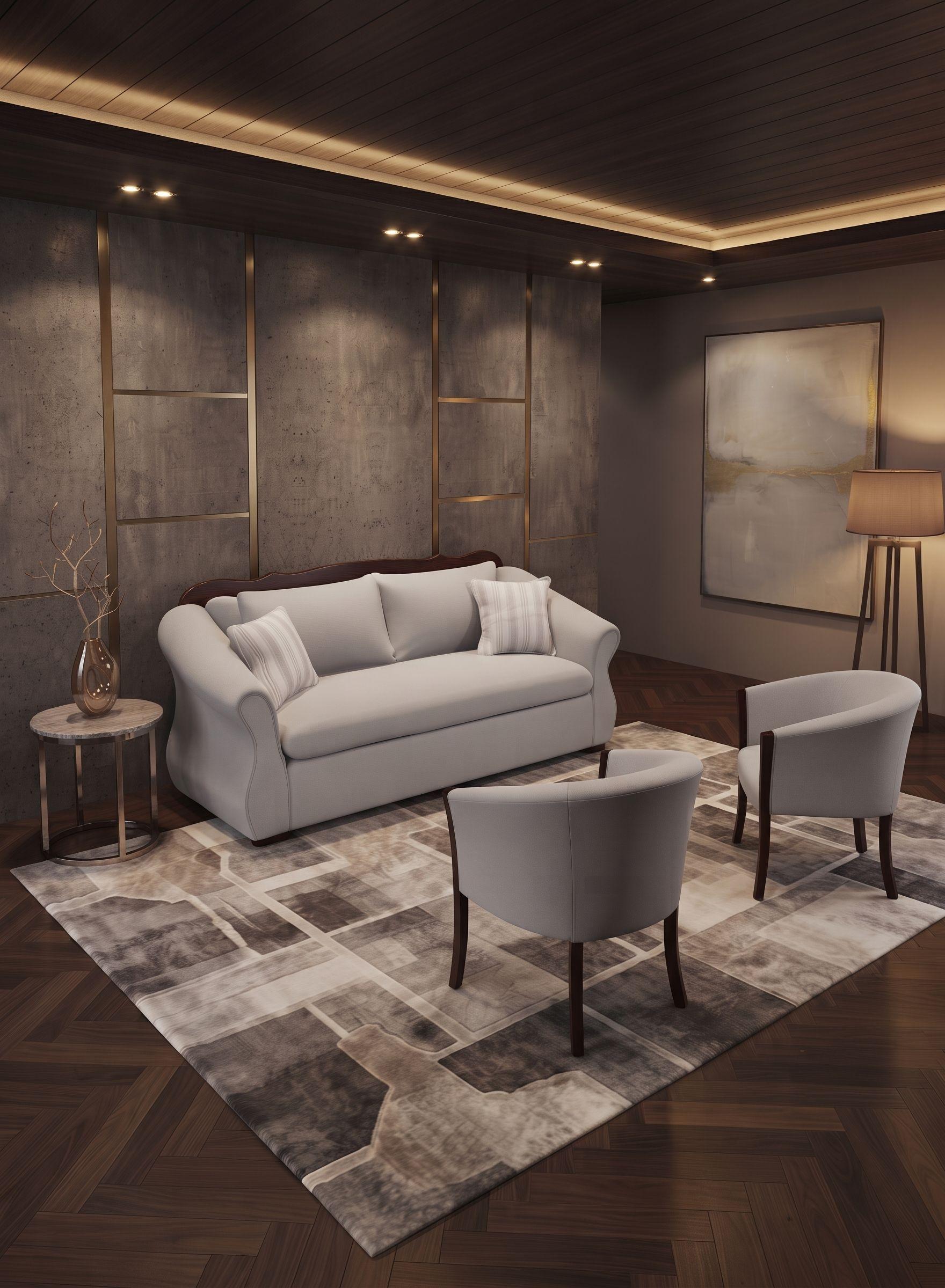 Living 311 Afgano gris claro sofa resortes + 2 sitiales madera-0
