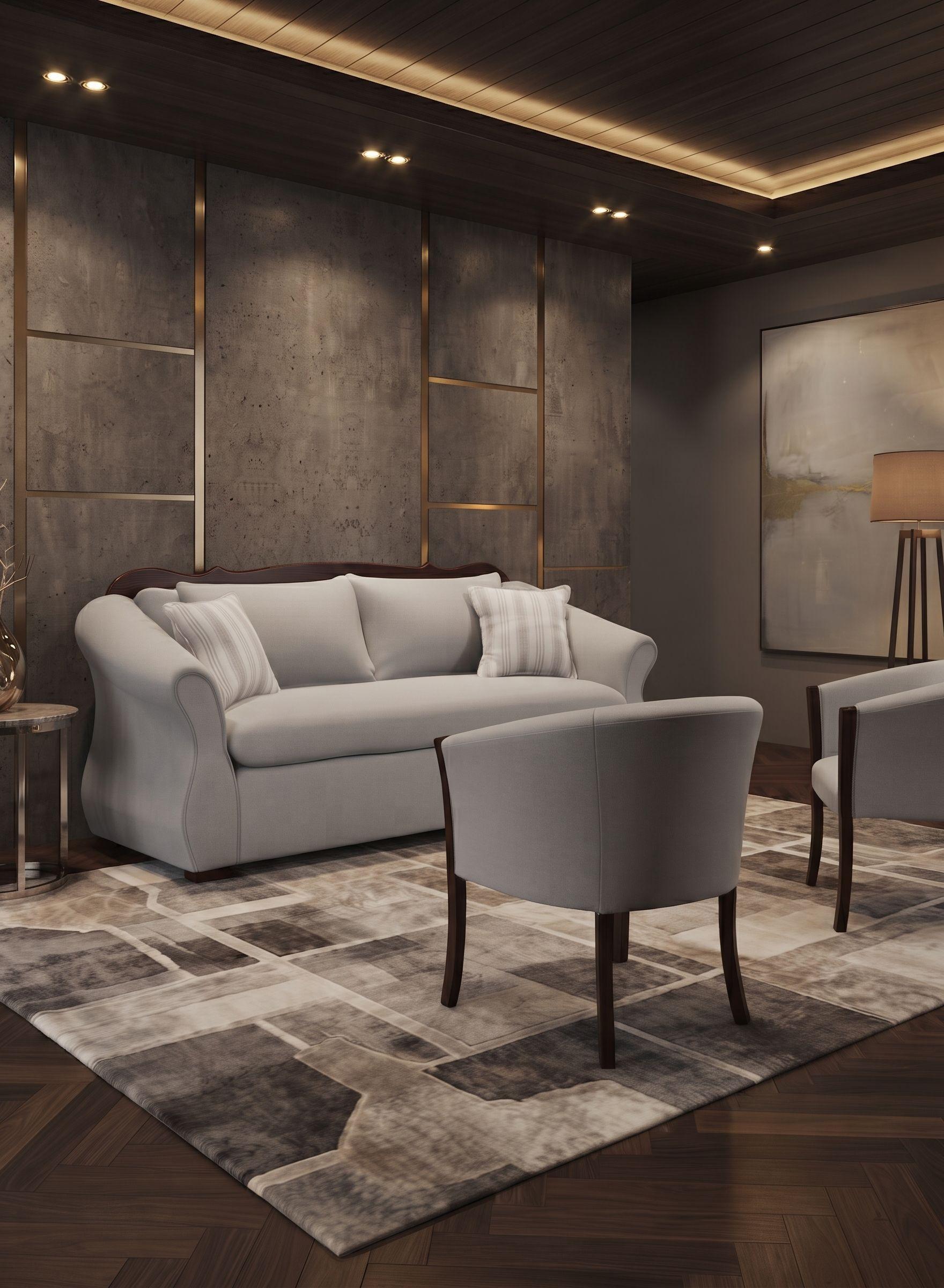 Living 311 Afgano gris claro sofa resortes + 2 sitiales madera-1