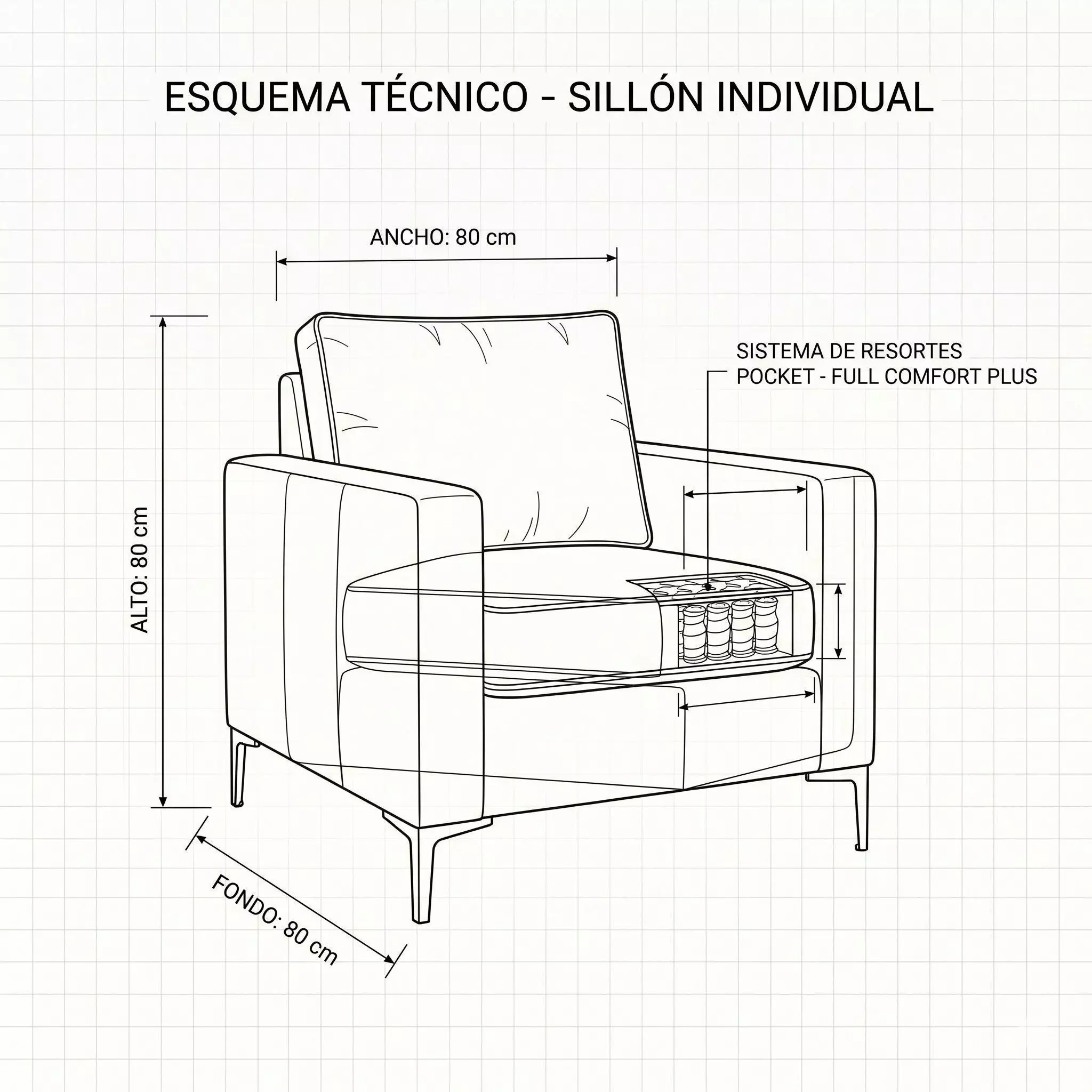 Living 311 Baco Marengo seccional mas 2 poltronas resortes pocket  -3