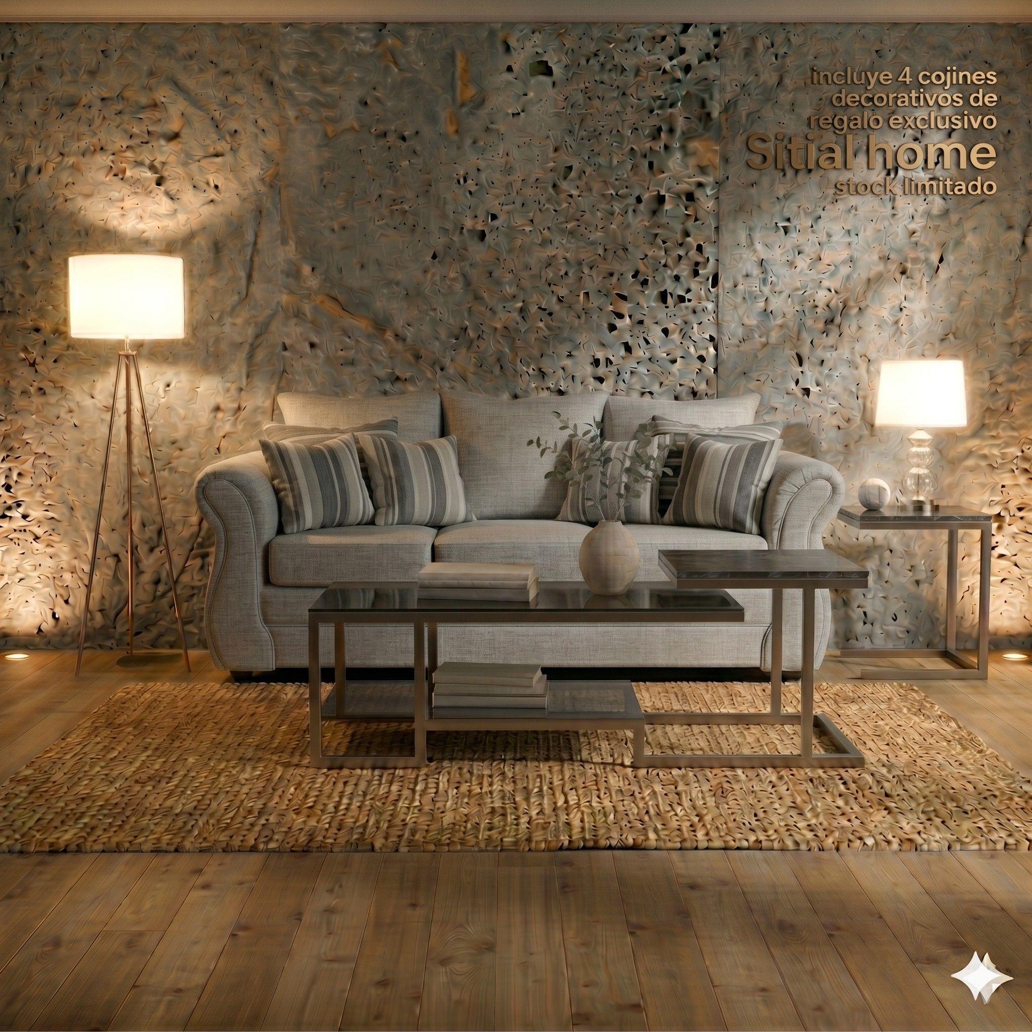 Living  Facundo , gris claro tipo lino sofa mas sitiales Sitial Home-2