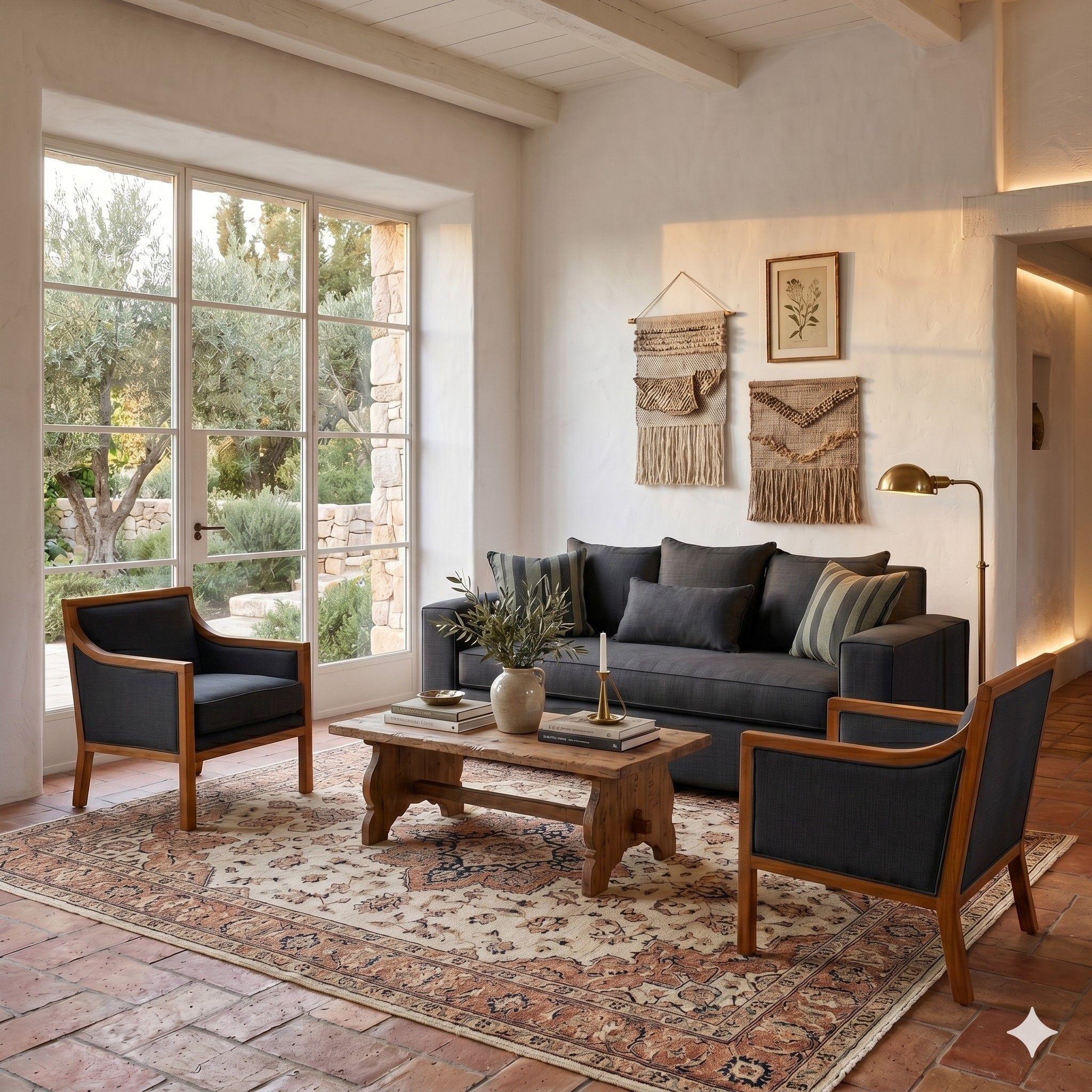 Living 311 Europa Marengo sofa 3 suerpos con resortes + 2 sitiales de madera -4