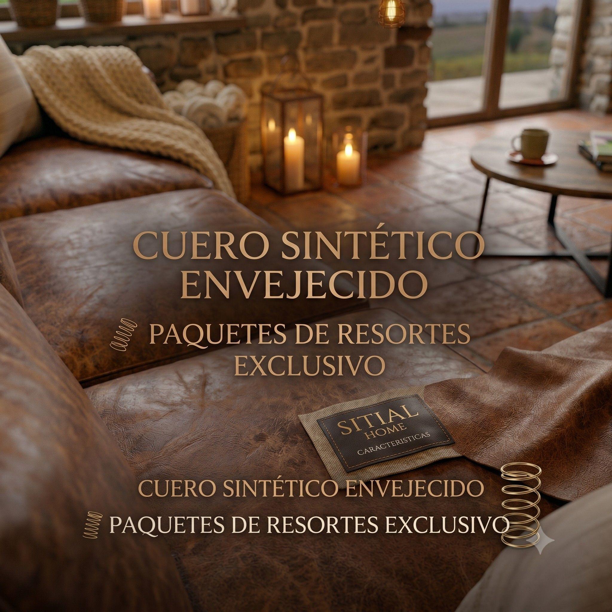 Living  311 Nebraska Café seccional en cuero sintetico envejecio  + 2 poltronas   -3
