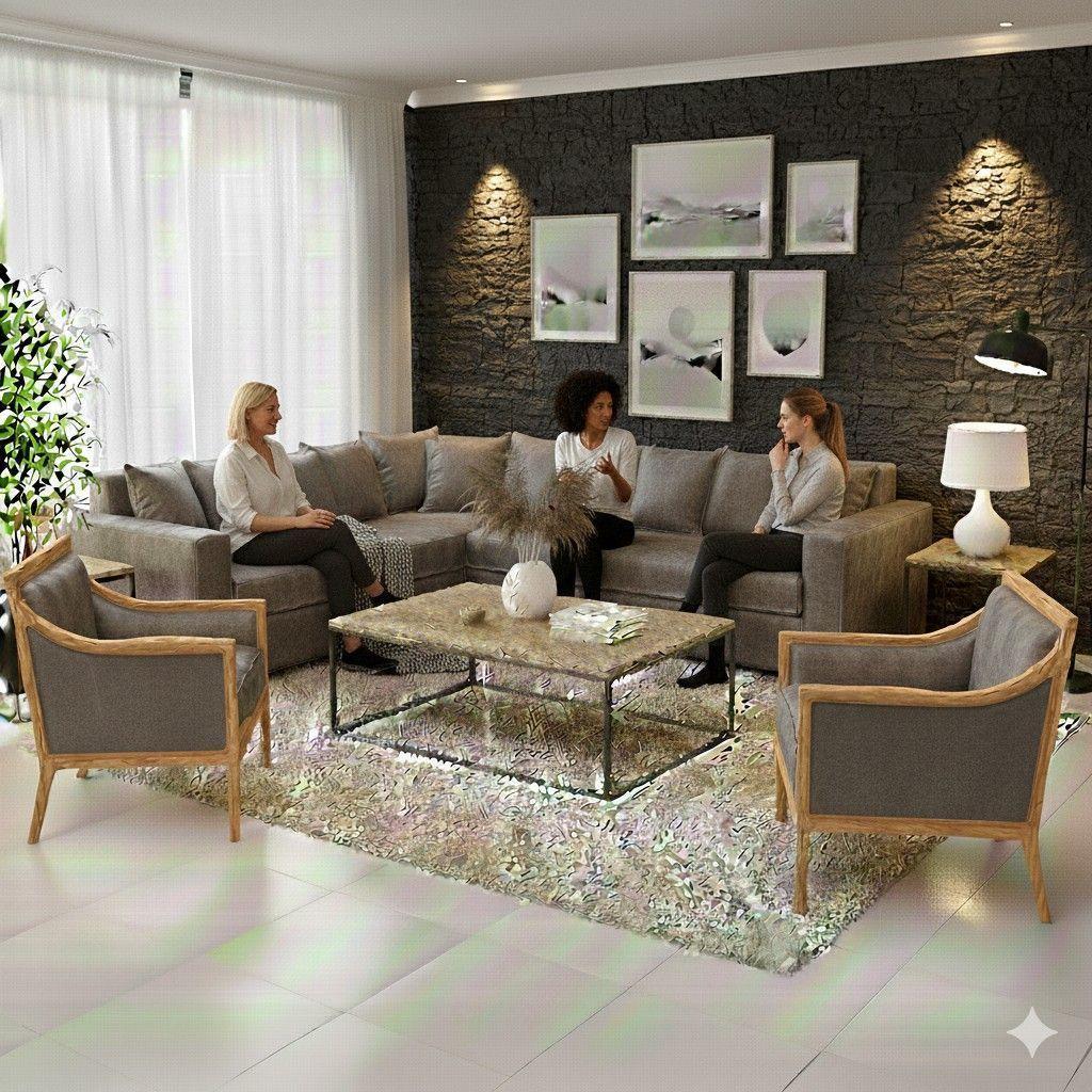 Living 311 Burton Gris en cuero sintetico envejecido seccional resorte f comfort + 2 sitiales-2