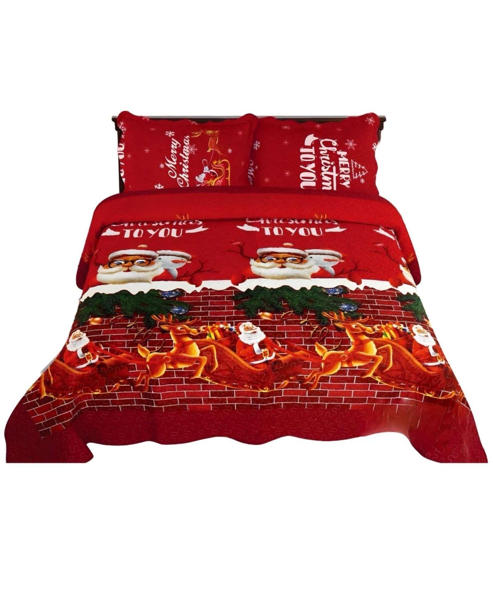 CUBRECAMA QUILT DE NAVIDAD PLAZA Y MEDIA  K3-2