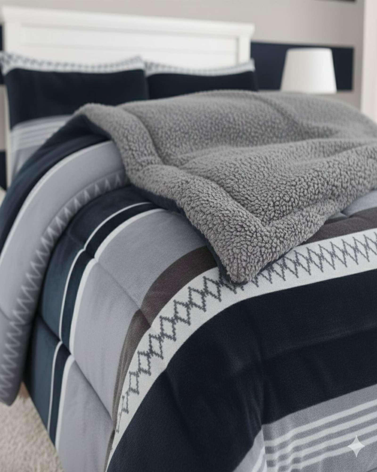 Plumón Cubrecama Chiporro color gris 1.5 plaza Extra Cálido Invierno Premium-3