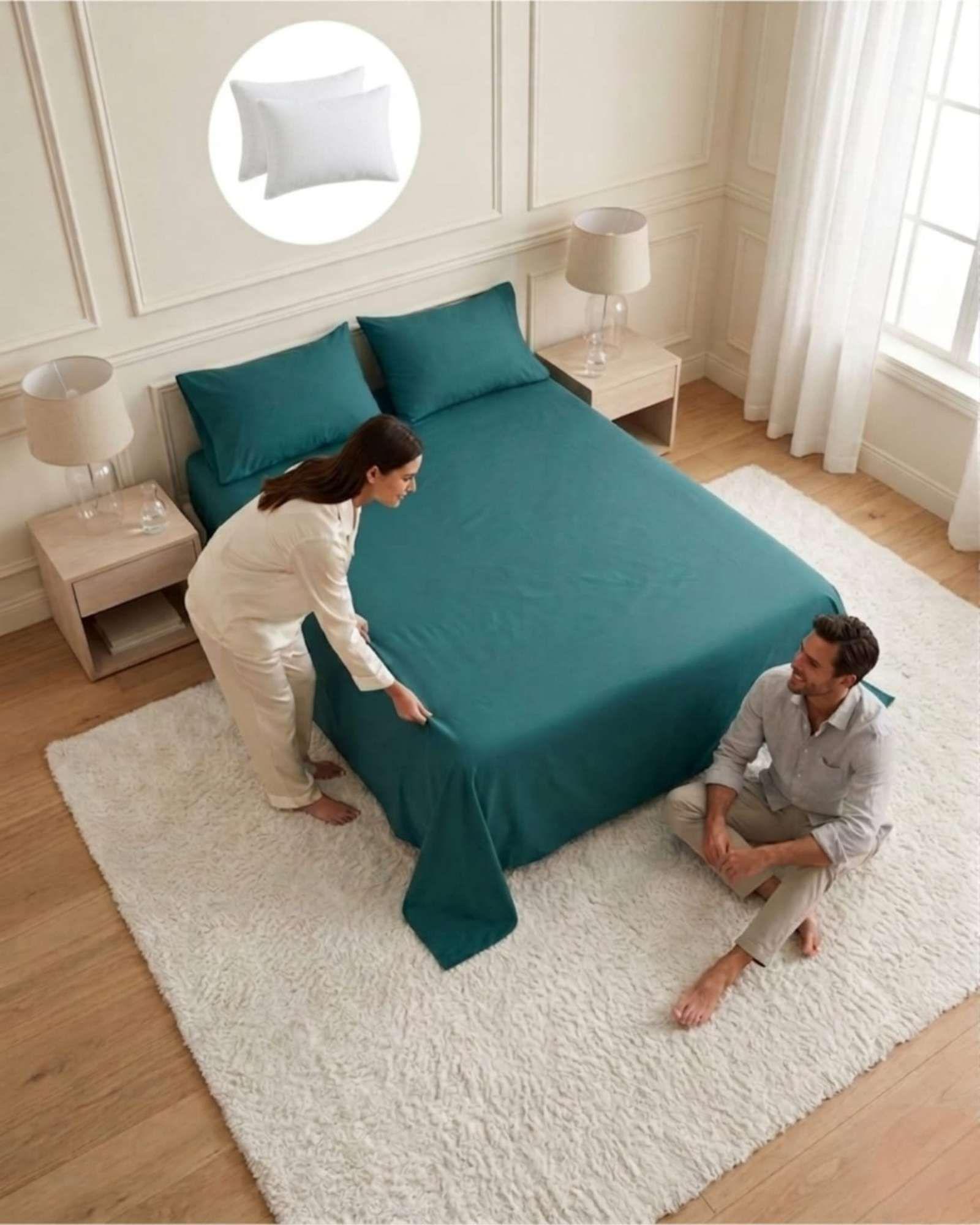 Juego Sabanas Plaza King Mas 2 Almohadas Con Relleno 6 Piezas C6-0