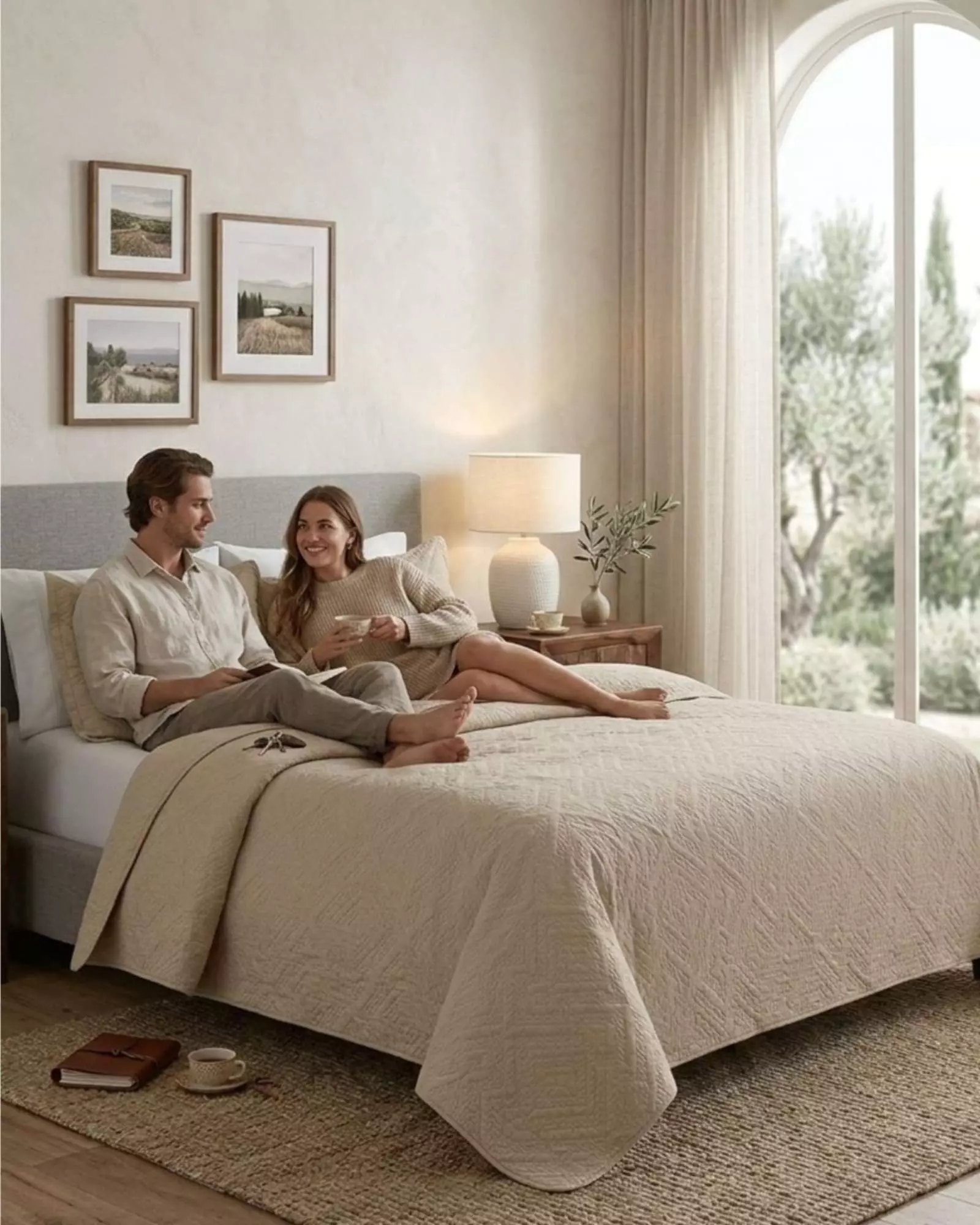 Quilt de Verano Transpirable, Ligero y Elegante Super king beige-3