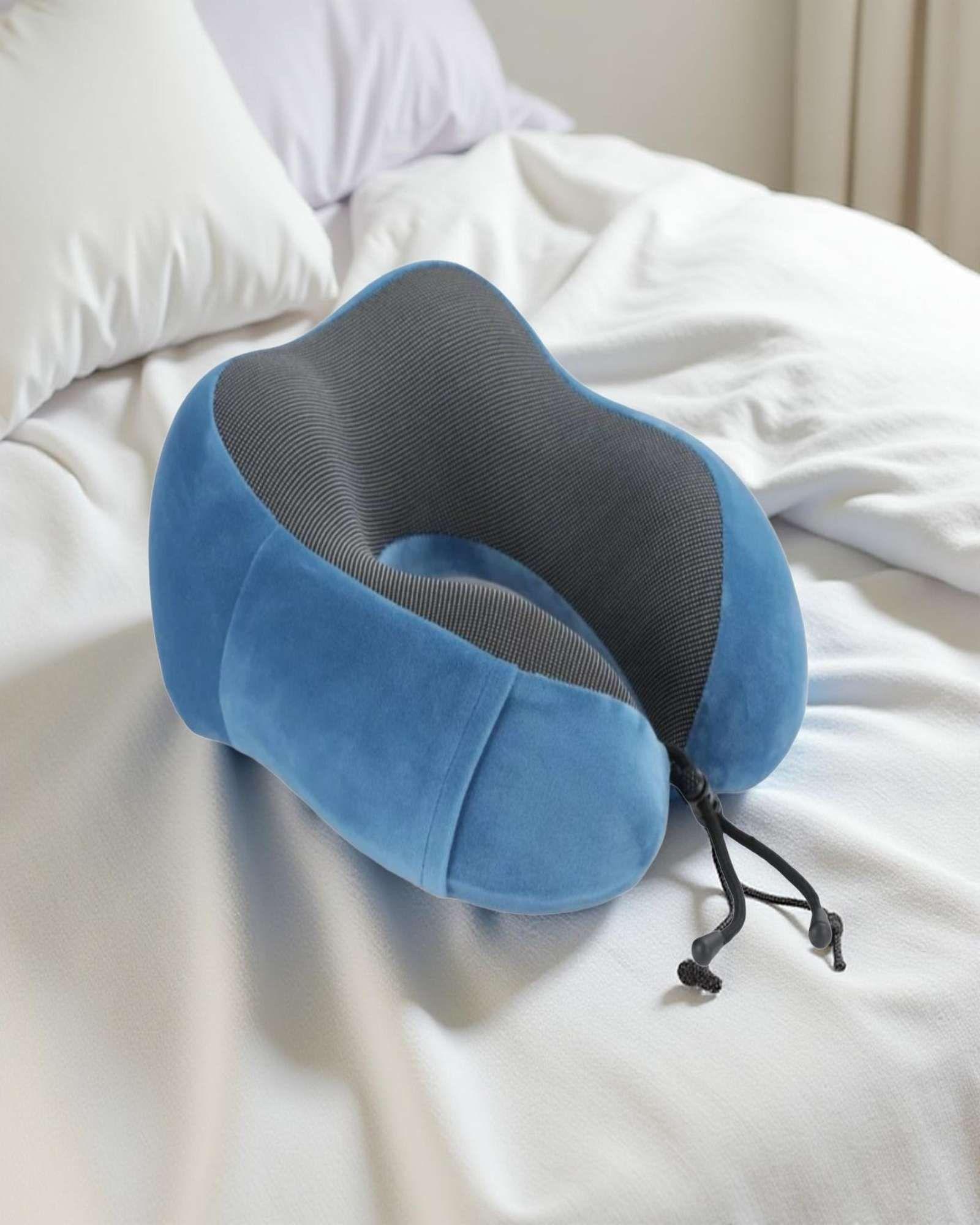 Cómoda Almohada De Cuello Viaje tela magnetica Azul-3