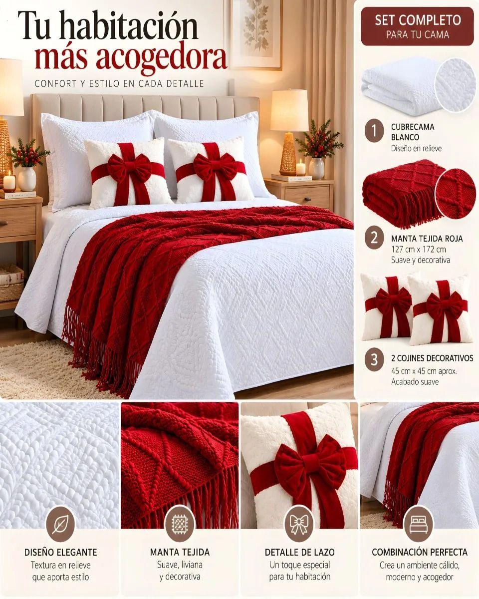 Set de Cama Navideño con Cubrecamas y 2 Fundas de Cojin King m1-3