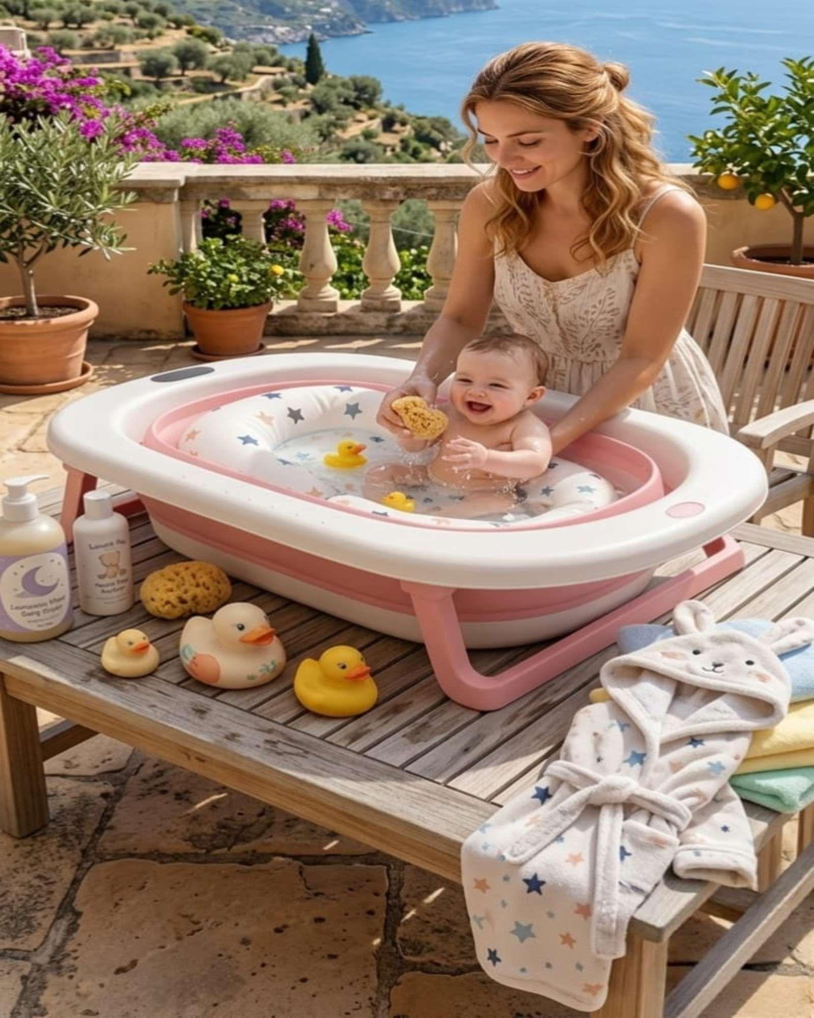 Bañera Plegable Premium Termómetro Digital + Cojín Ergonómico Antideslizante C2-1