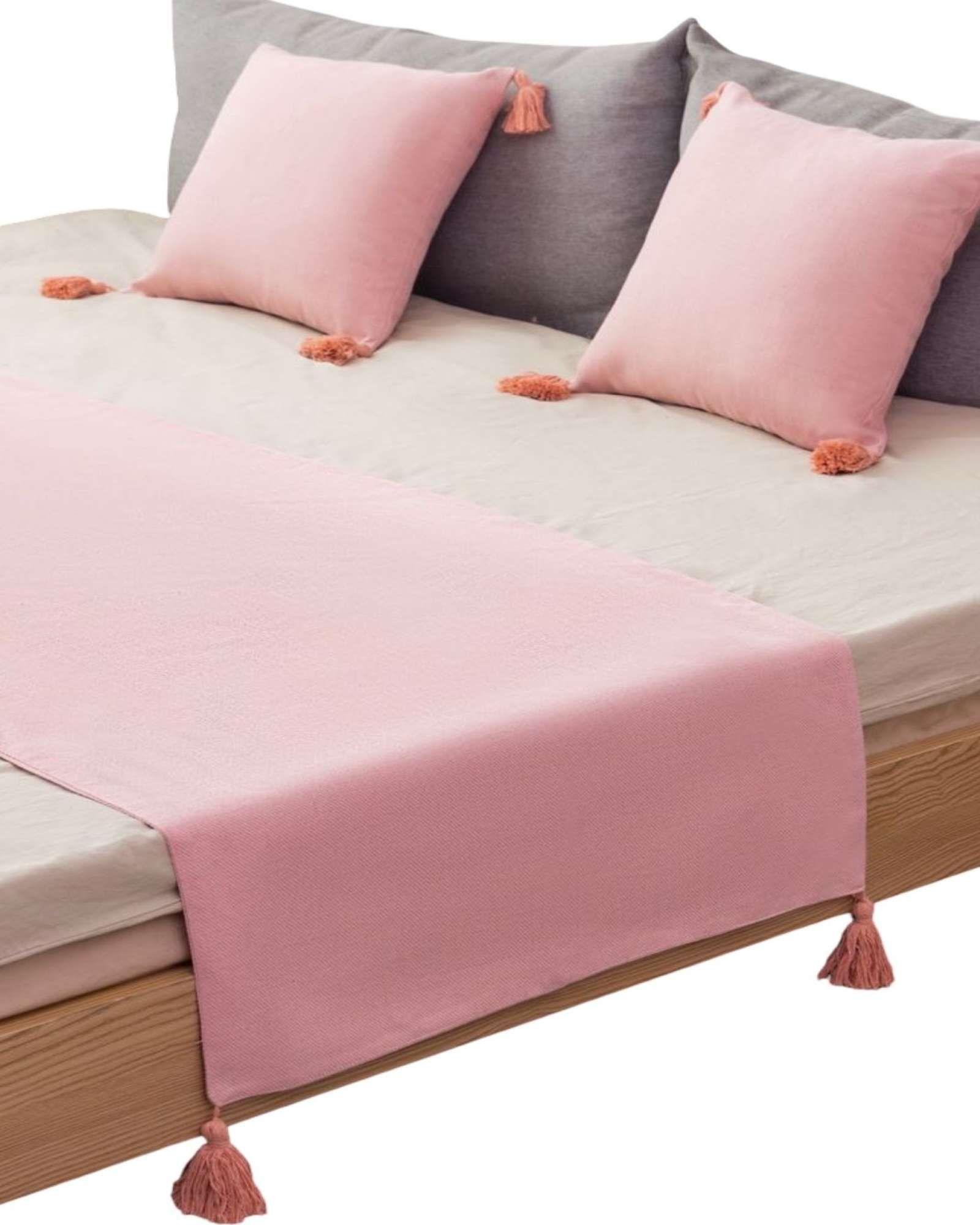 PIECERA SIN FUNDAS 2 PLAZAS CON POMPONES ROSA-1