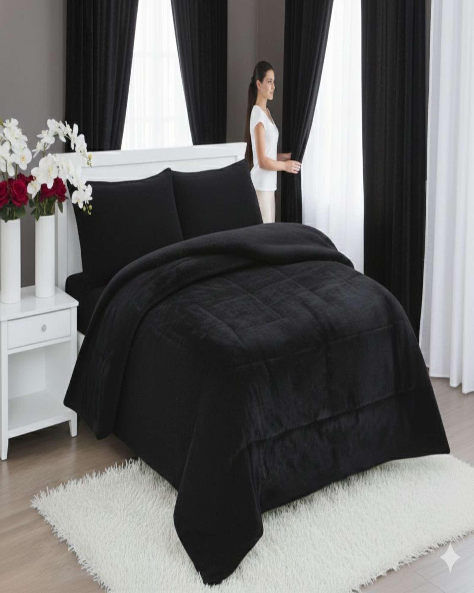 Plumón Cubrecama Chiporro 1.5 plaza Extra Cálido Invierno Premium negro-4