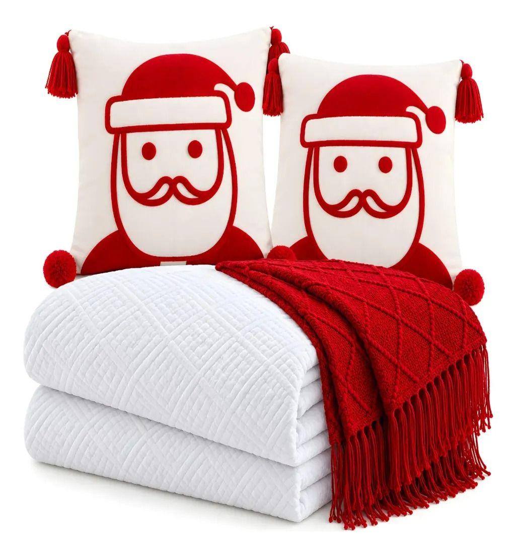 Set de Cama Navideño con Cubrecamas y 2 Fundas de Cojin 2 Plazas m26-2