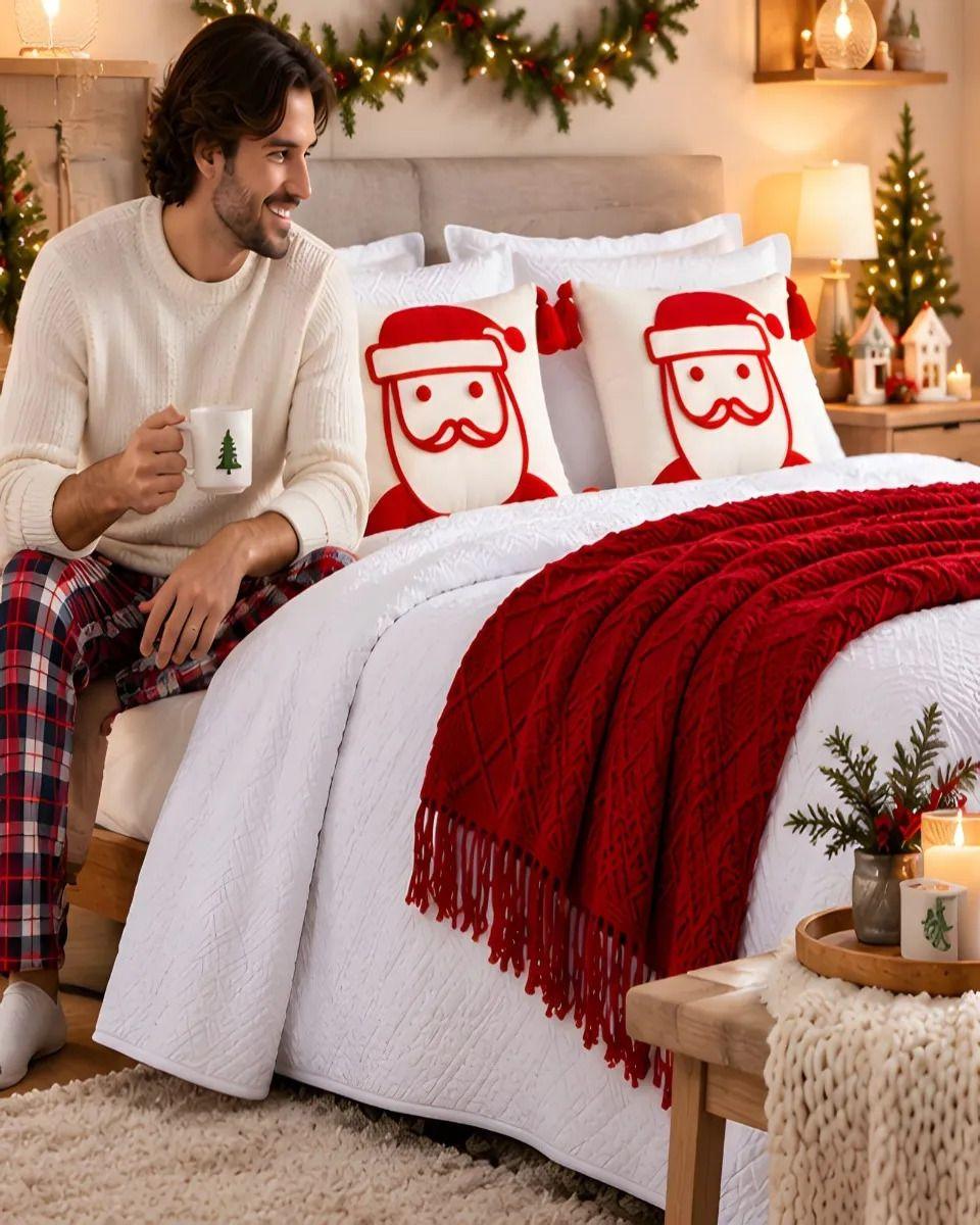 Set de Cama Navideño con Cubrecamas y 2 Fundas de Cojin 2 Plazas m26-5