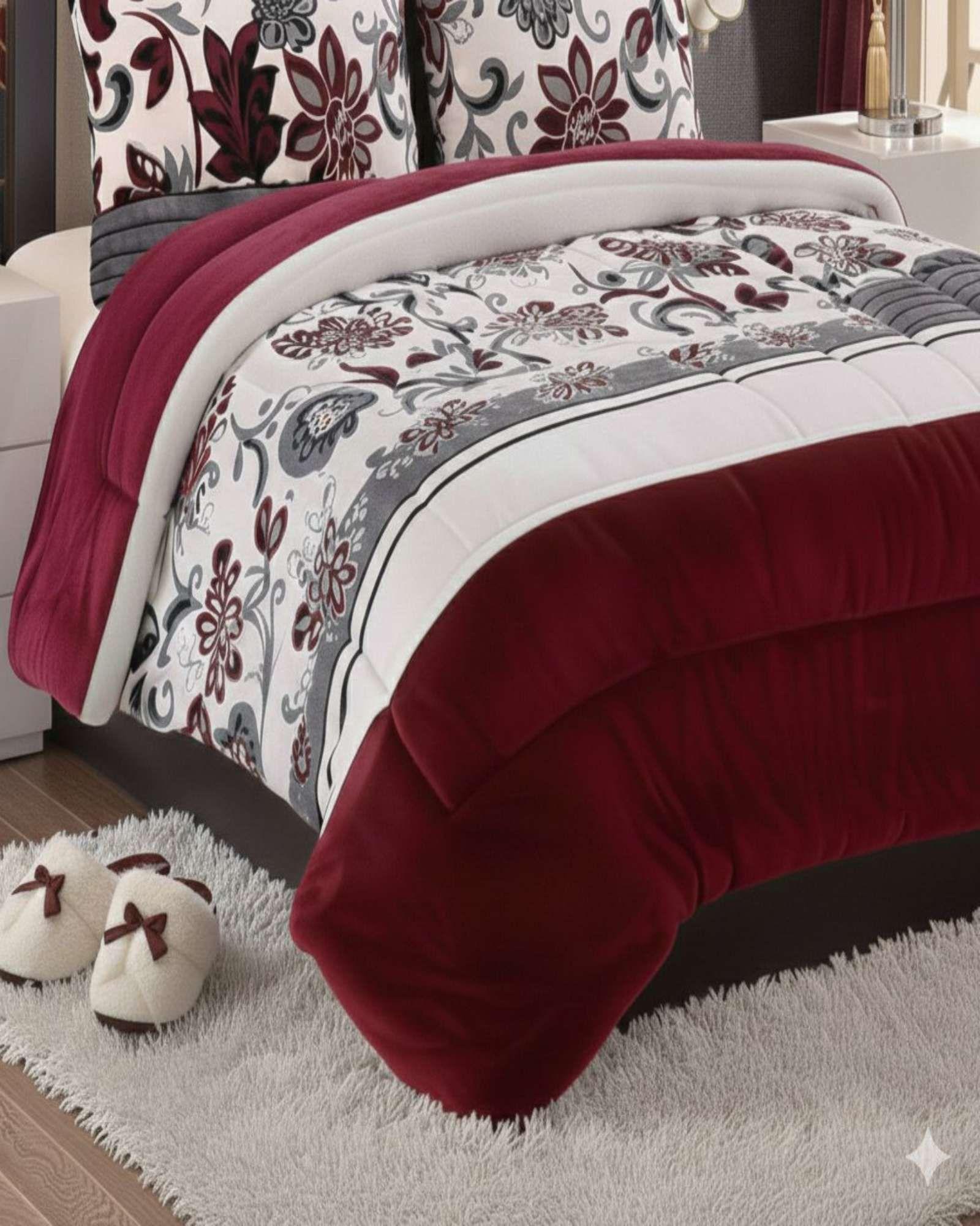 Plumón Cubrecama Chiporro 1.5 plaza Extra Cálido Invierno color burdeo Premium-3