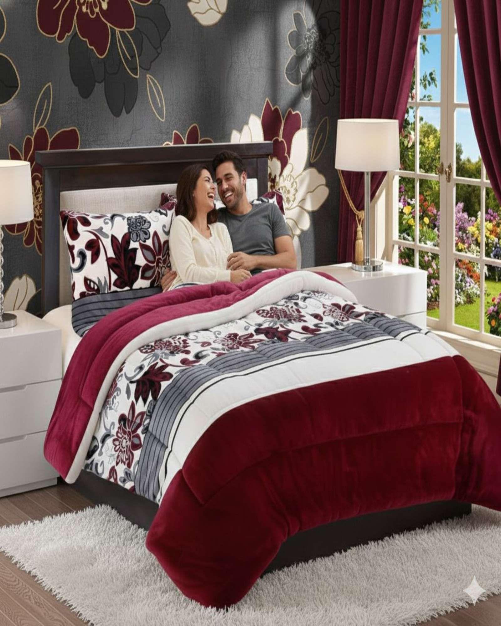 Plumón Cubrecama Chiporro 1.5 plaza Extra Cálido Invierno color burdeo Premium-4