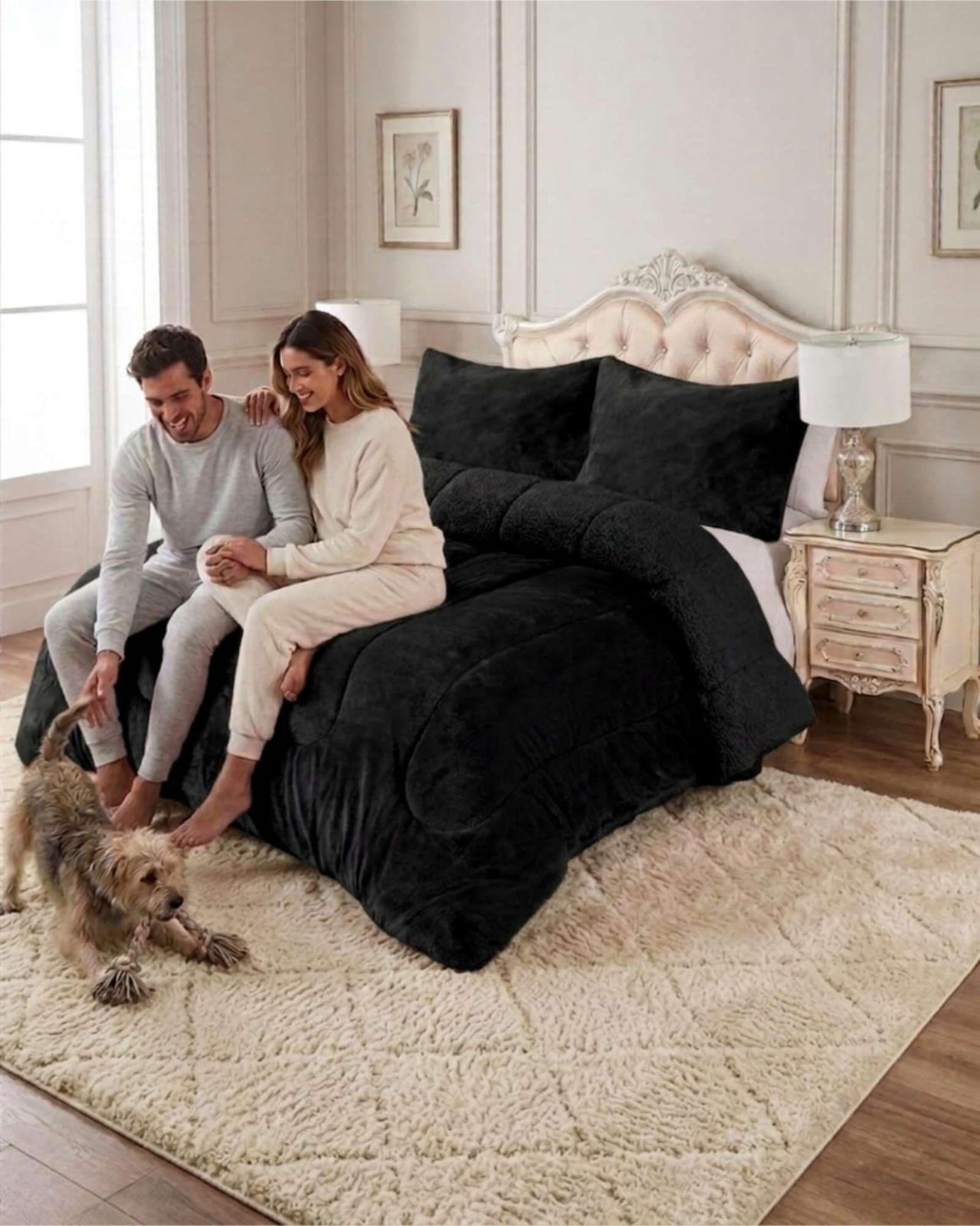 Cubrecama de Plush con Chiporro Diseño Ondas king / Super king negro-4