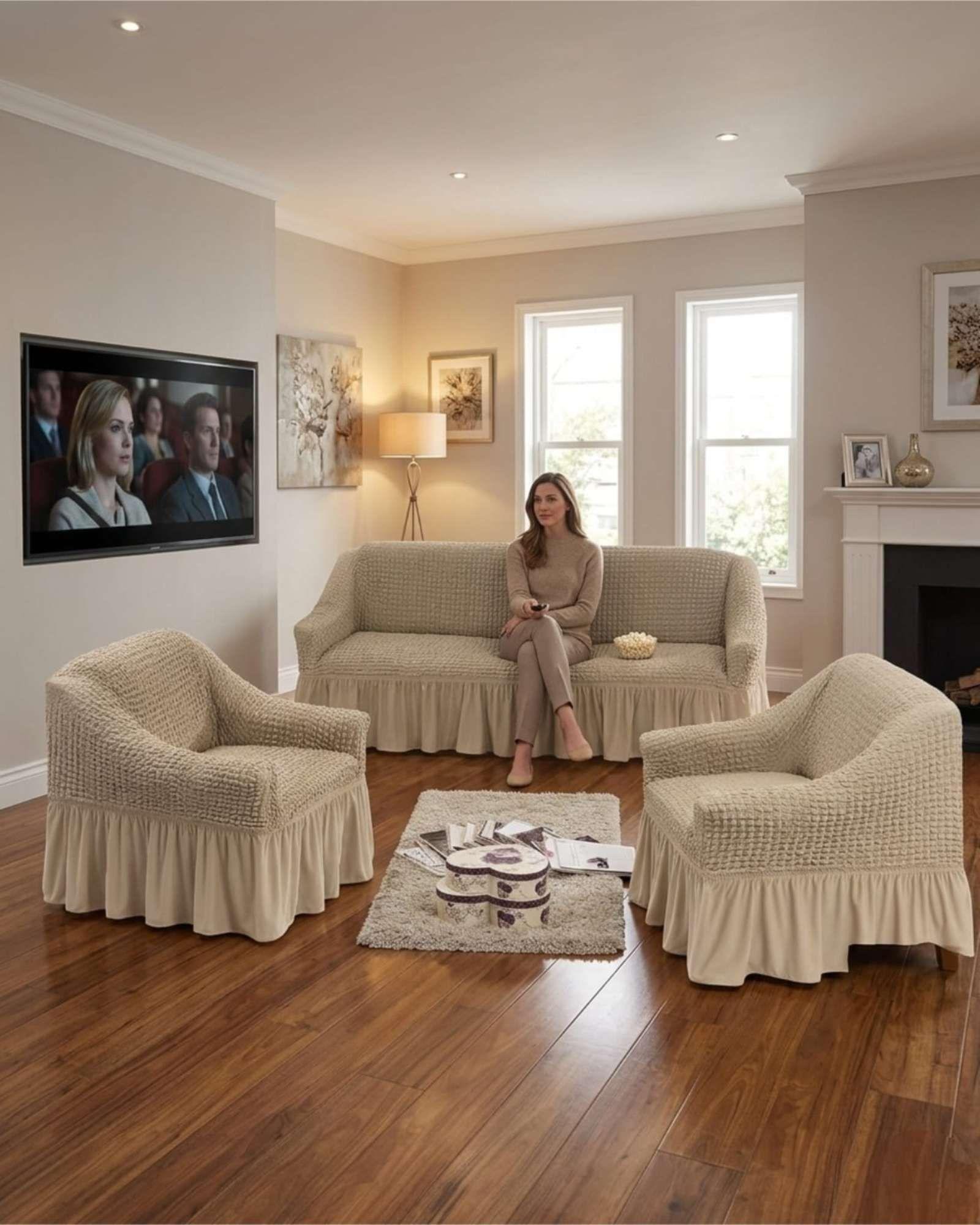 Juego de Fundas Cubre Sillon Turcas 3-1-1 con Textura de Burbuja m5-0