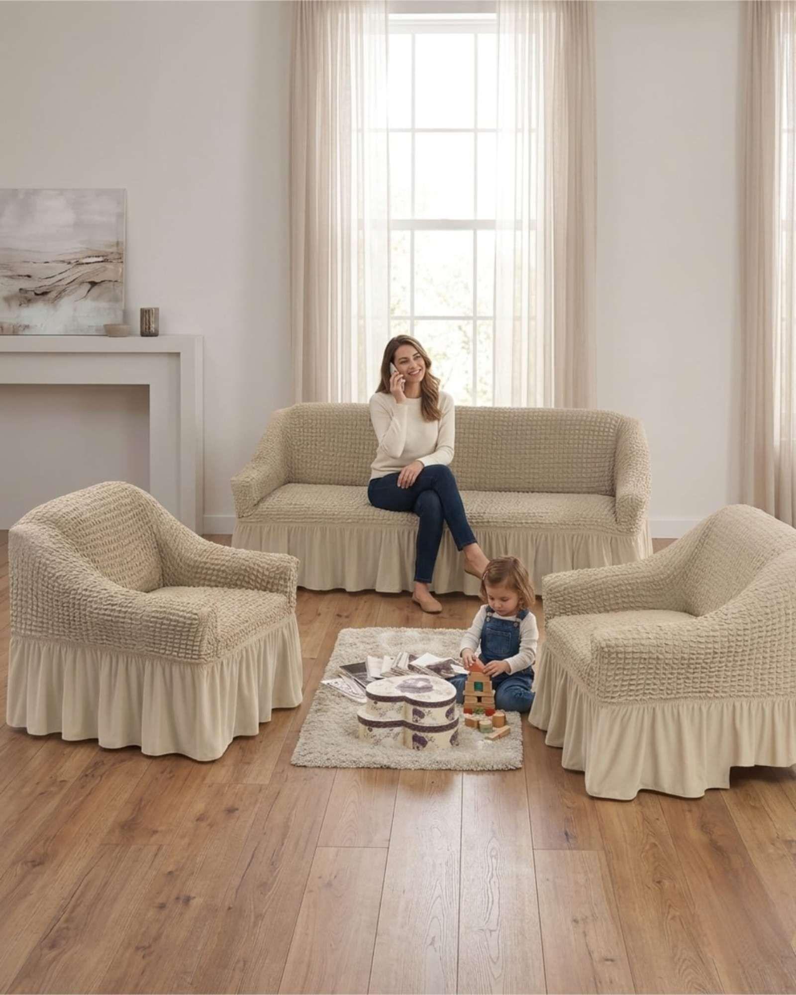 Juego de Fundas Cubre Sillon Turcas 3-1-1 con Textura de Burbuja m5-1